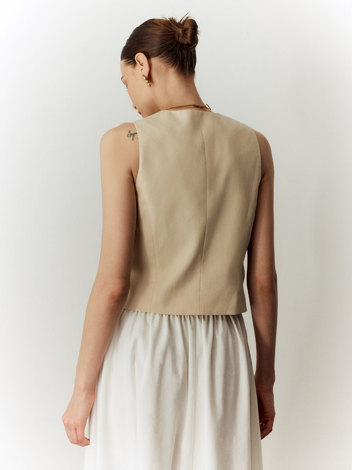 Cotton & Linen Solid V-Neck Vest