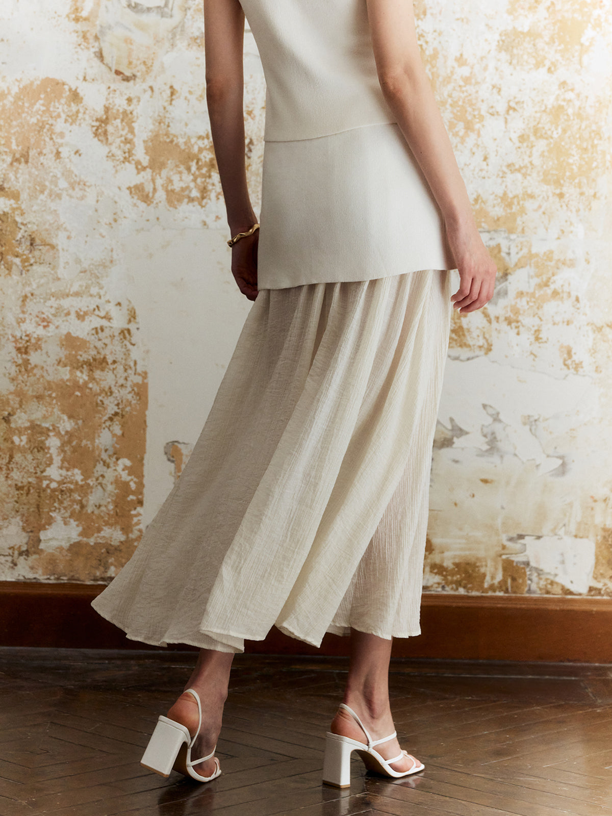 Panel Pleated Maxi Skirt