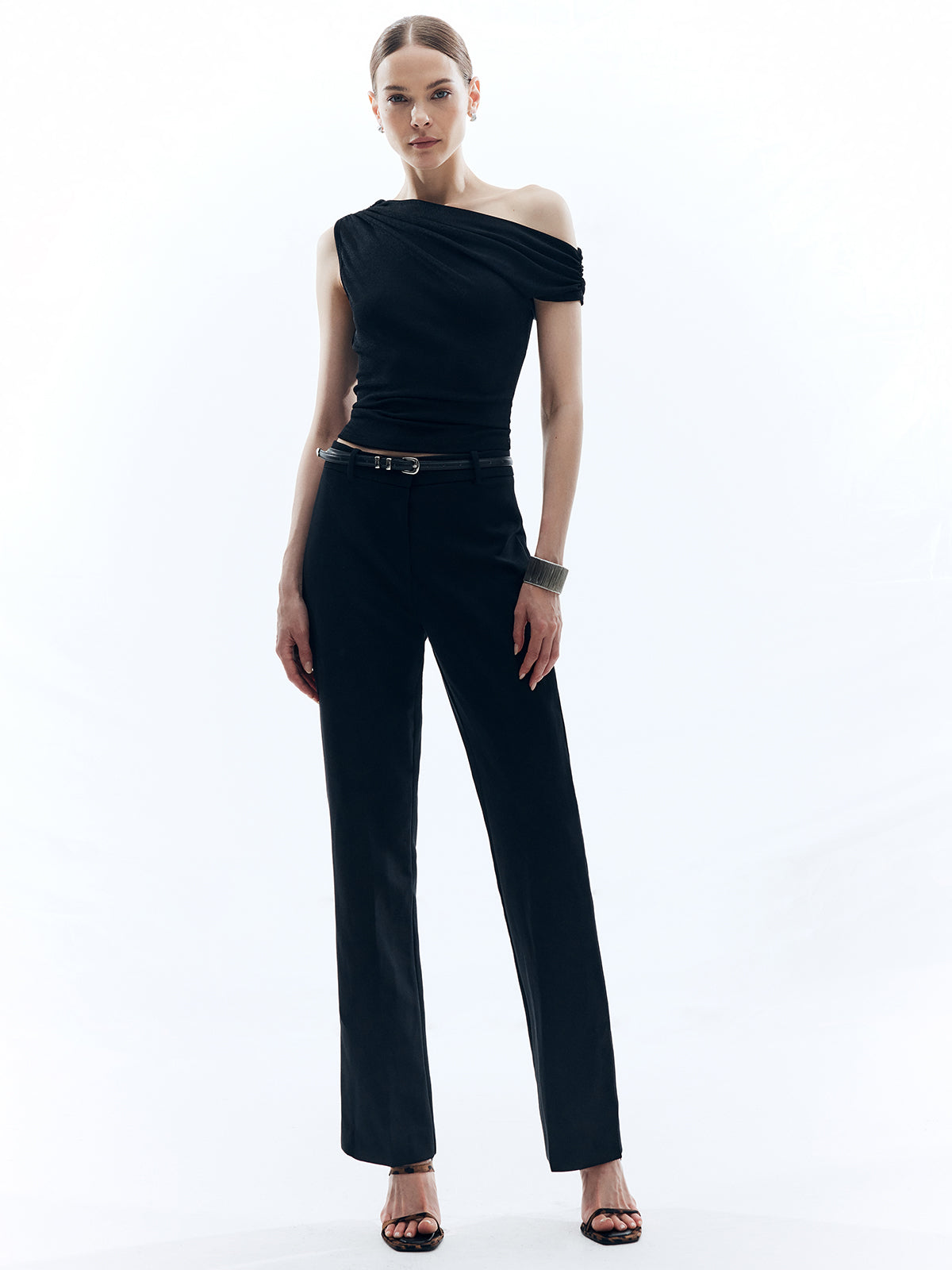 Asymmetrical Solid Stretch Slim Blouse