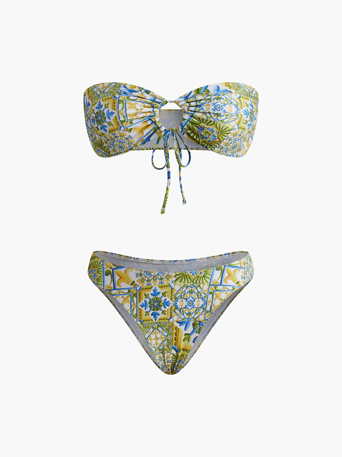 Strapless Print Knotted Bikini Set