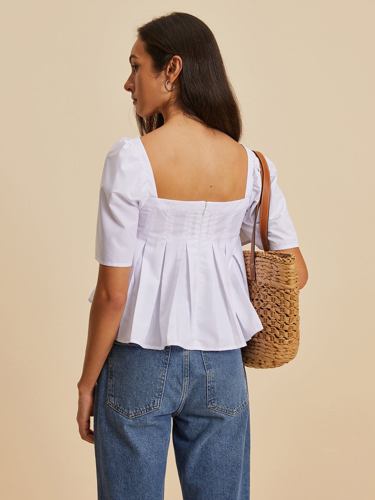 Pleated Crew Neck Blouse