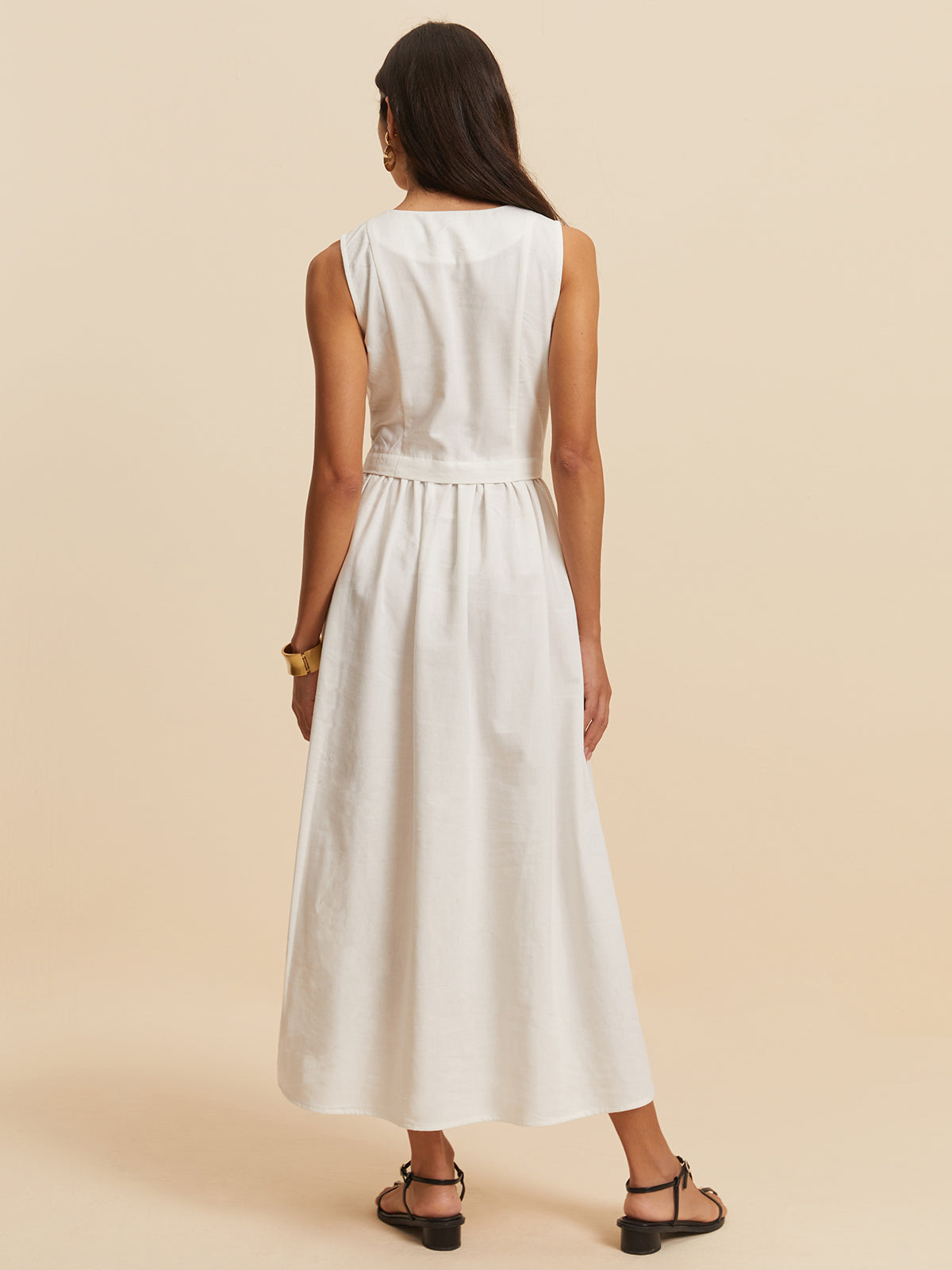 Cotton & Linen Button Sleeveless Dress