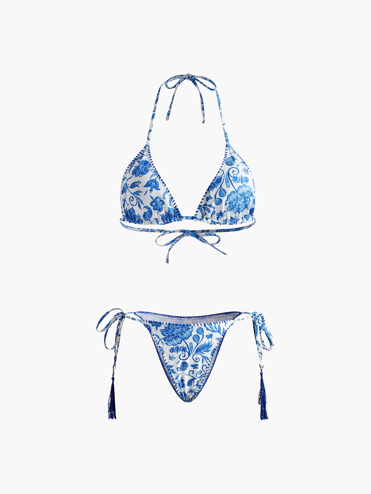 Printed Tassels Adjustable Strap Bikini Set