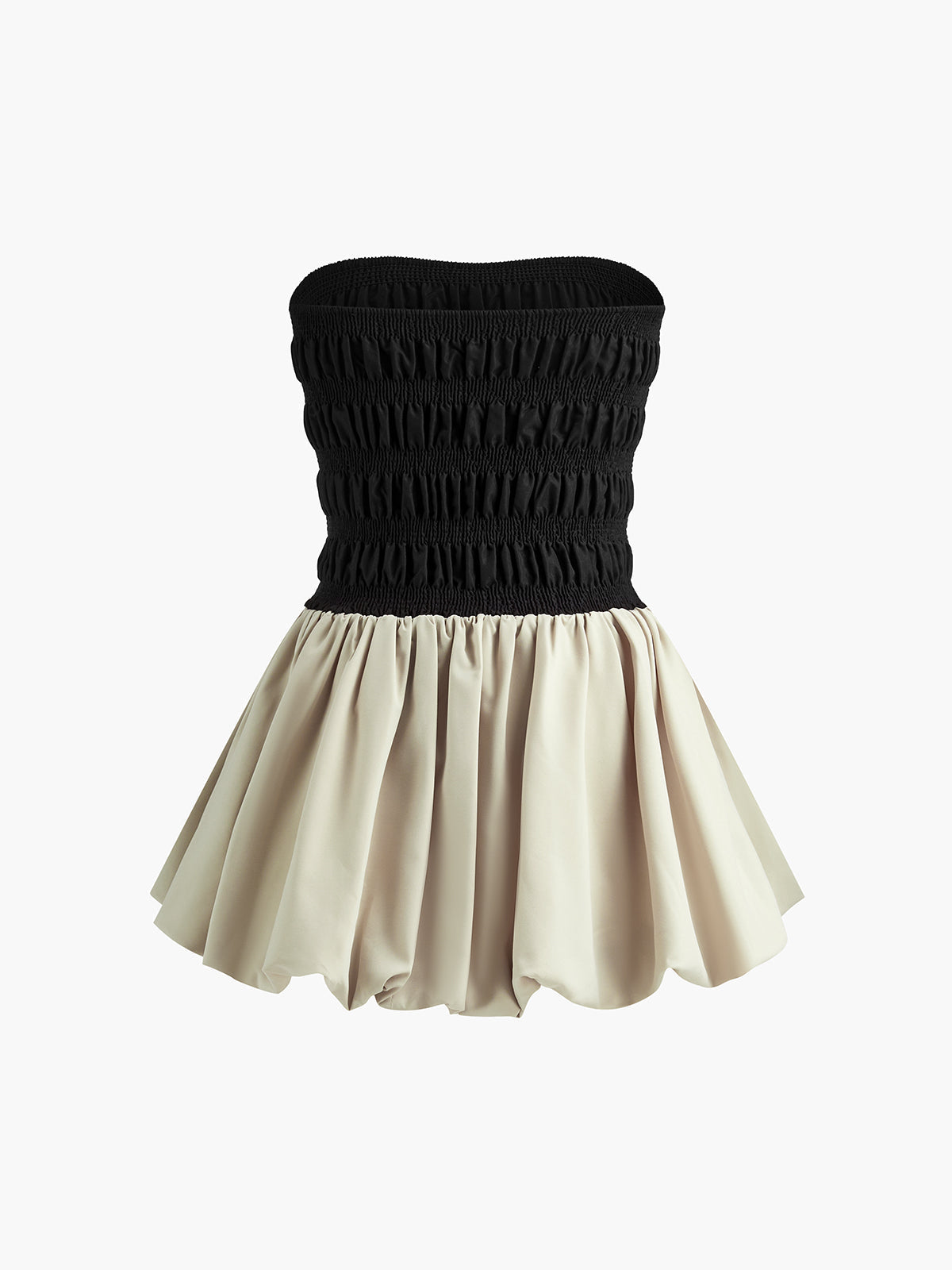 Contrast Strapless Pleated Short Dress