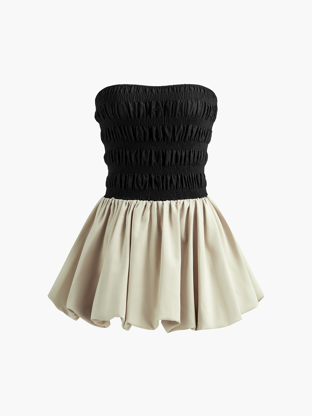 Contrast Strapless Pleated Short Dress