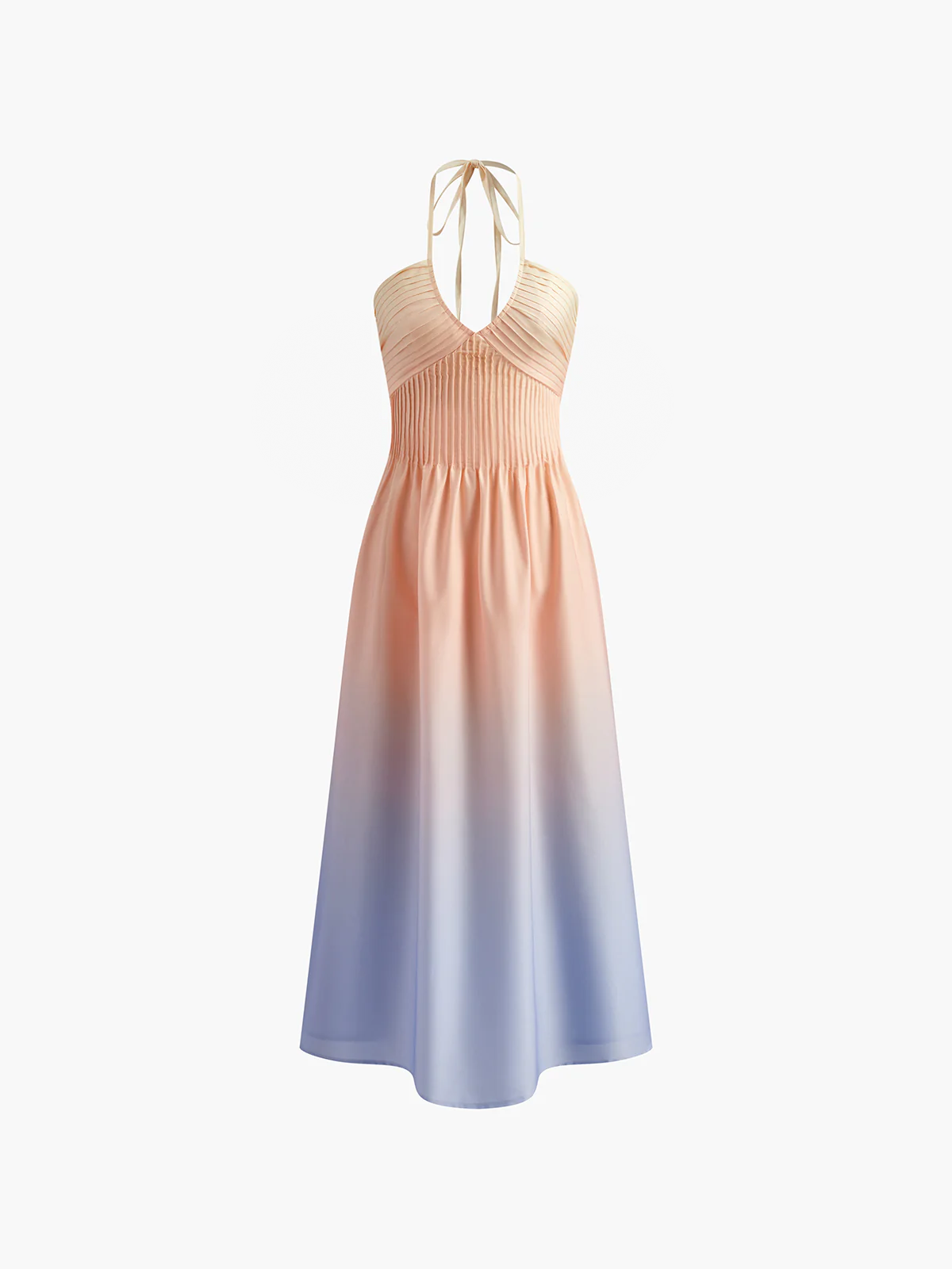 Pleated V-Neck Gradient Halter Dress