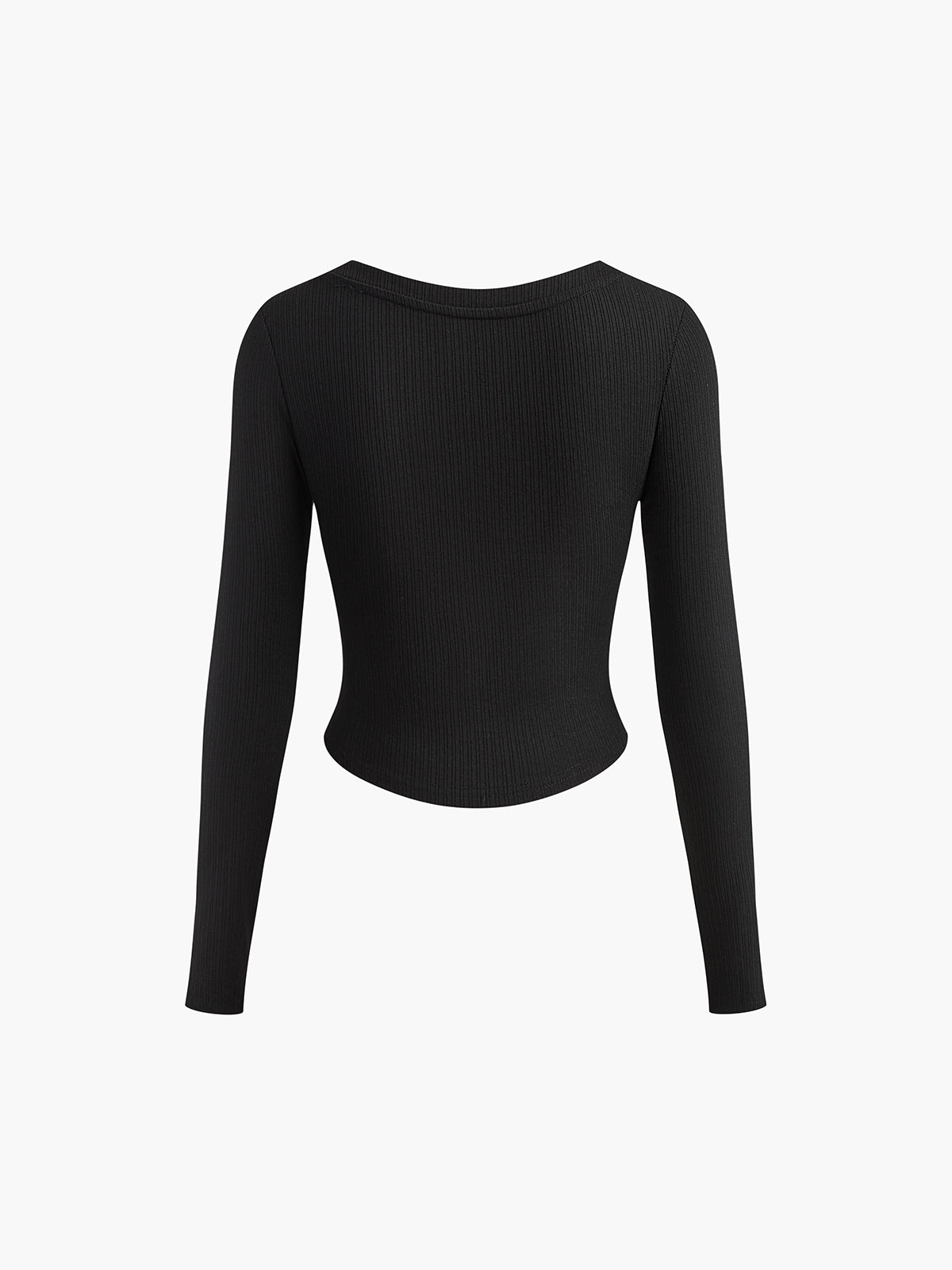 Button Ribbed Long Sleeve T-Shirt