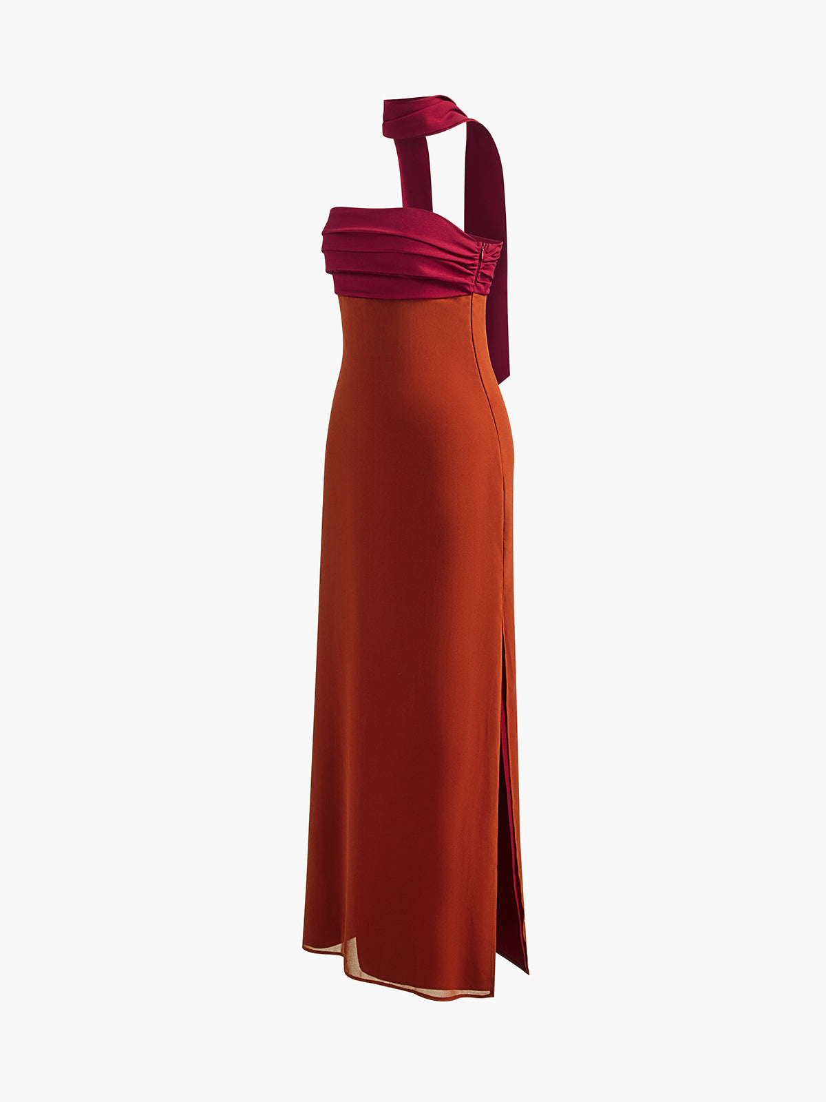 Elegant Pleated Panel Slit Long Dress