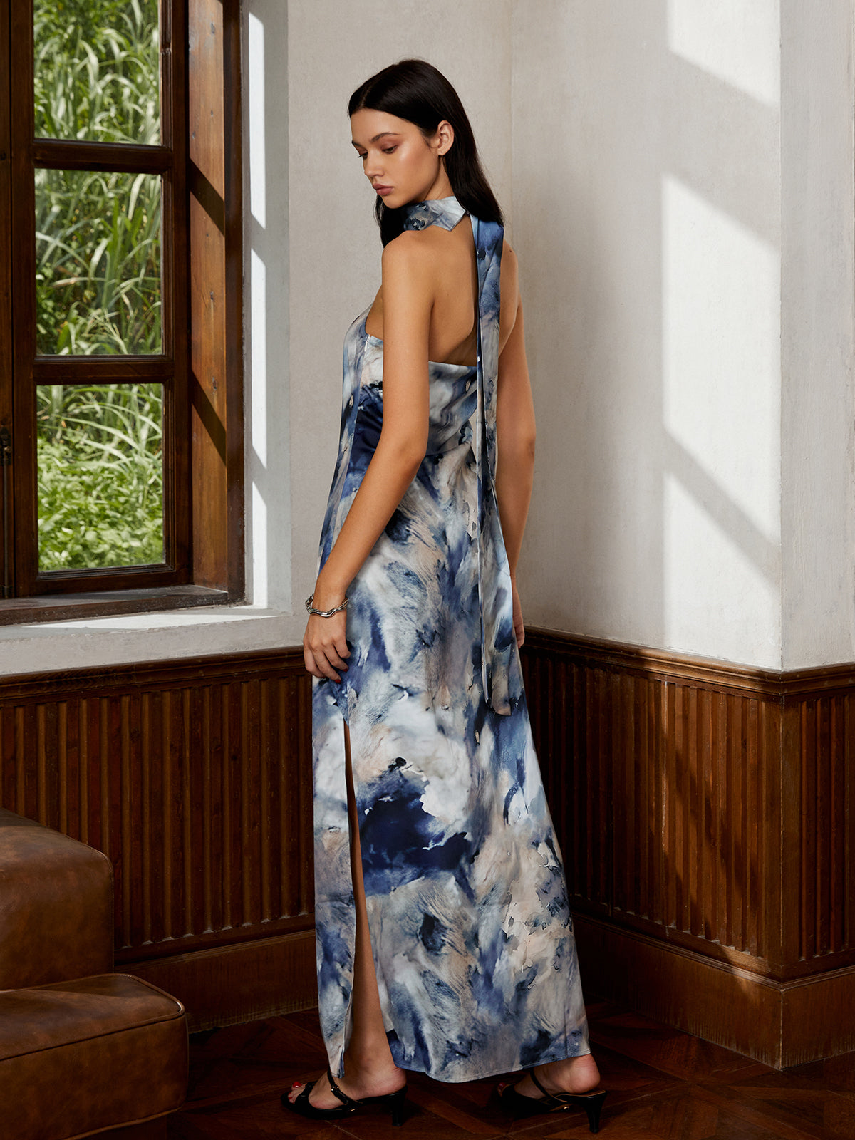 Love Era Tie Dye Satin Halter Long Dress