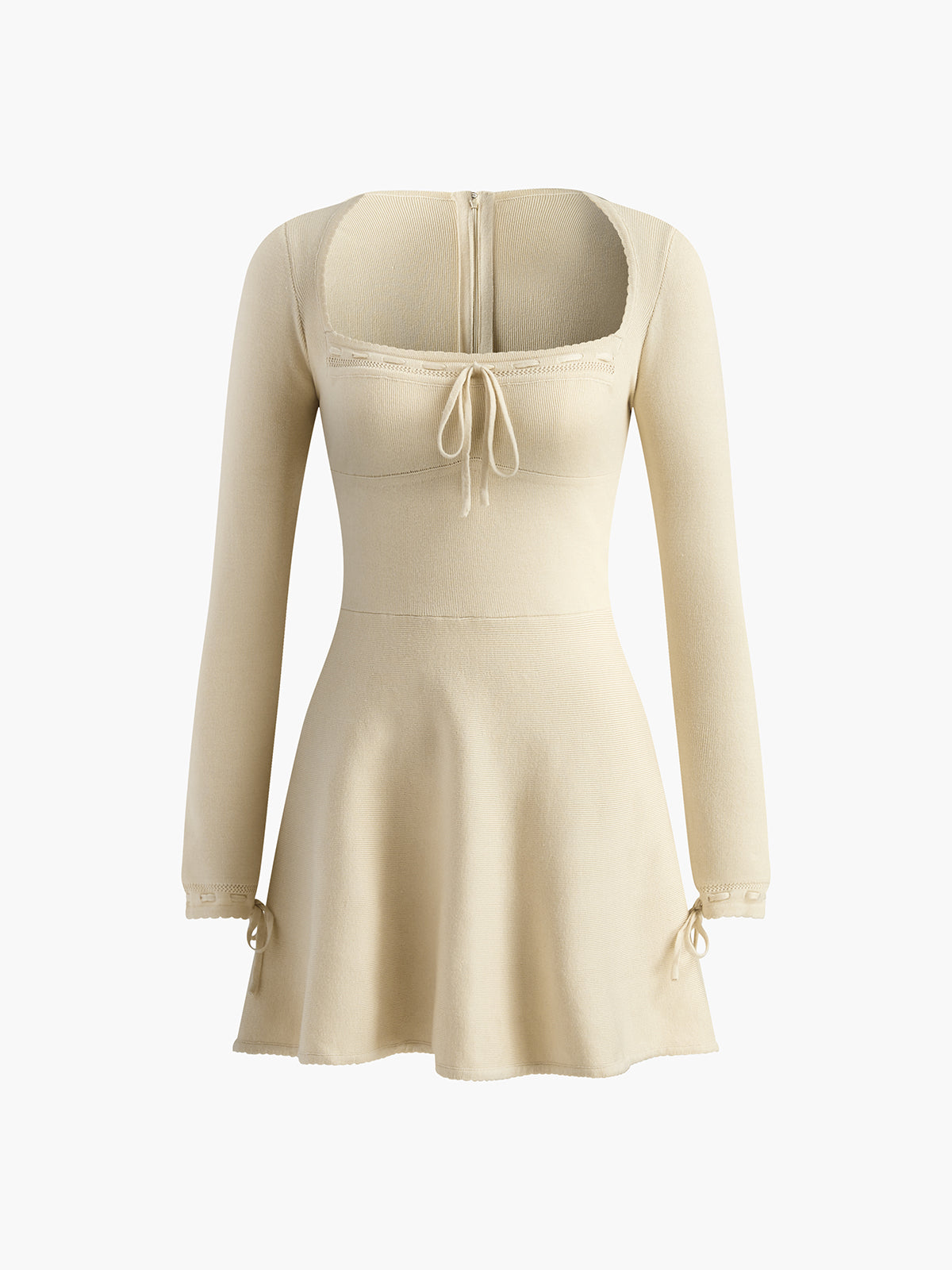 Square Collar Drawstring Zipper Knit Dress