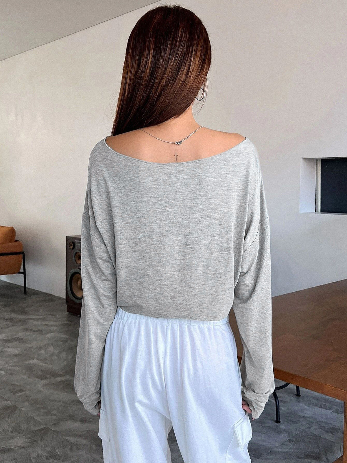 Casual off-shoulder långärmad kort t-shirt