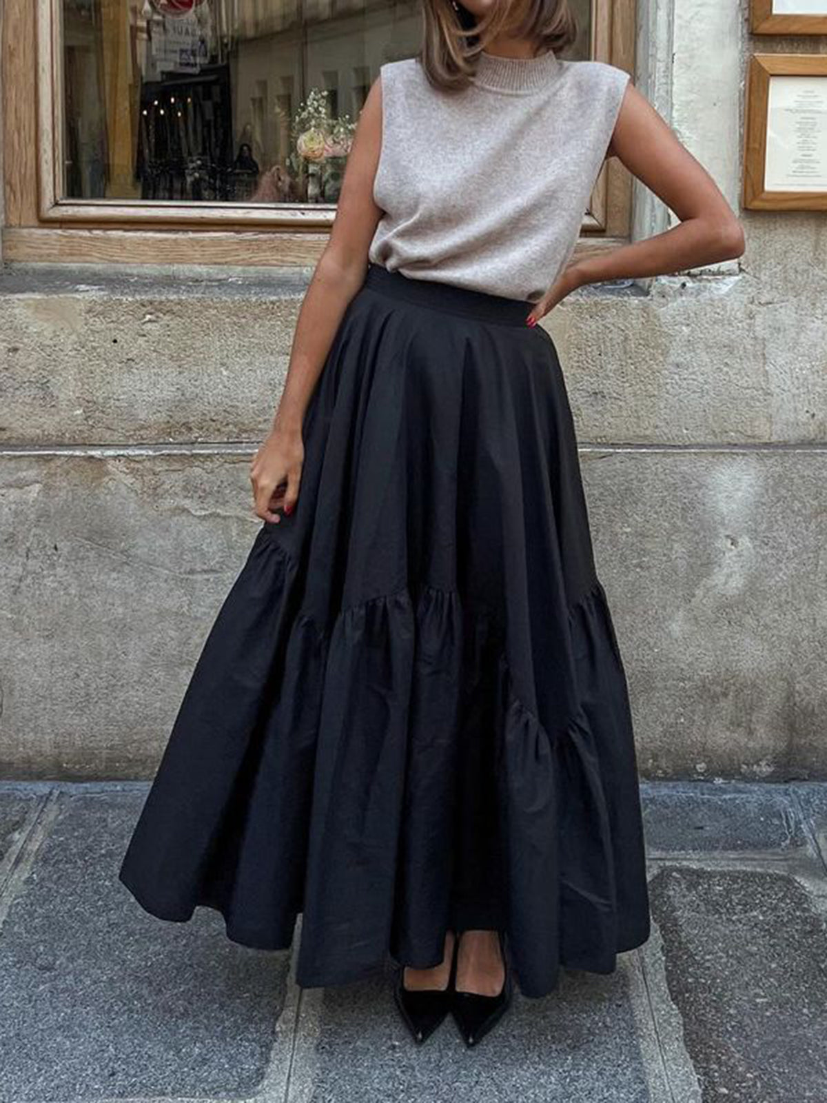 Asymmetrical Pleated Maxi Skirt