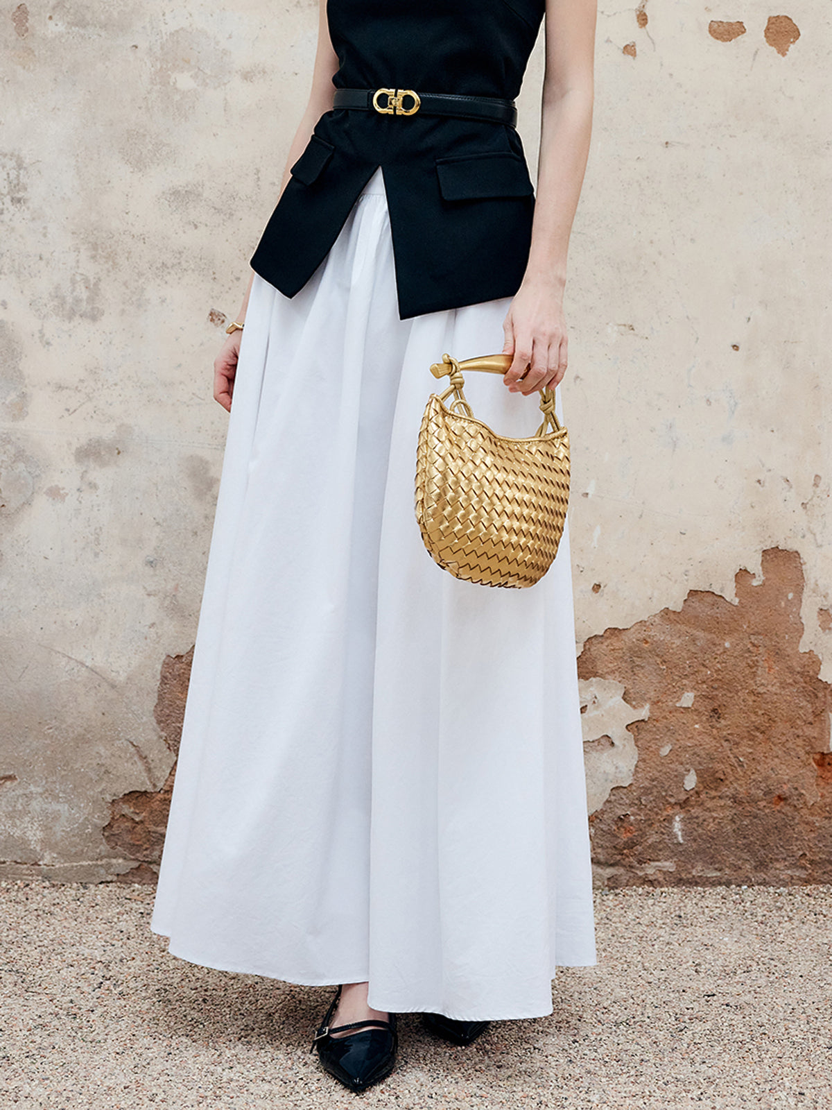 Pleated Plain Maxi Skirt