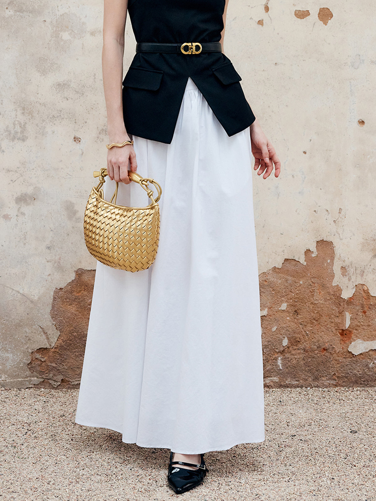 Pleated Plain Maxi Skirt