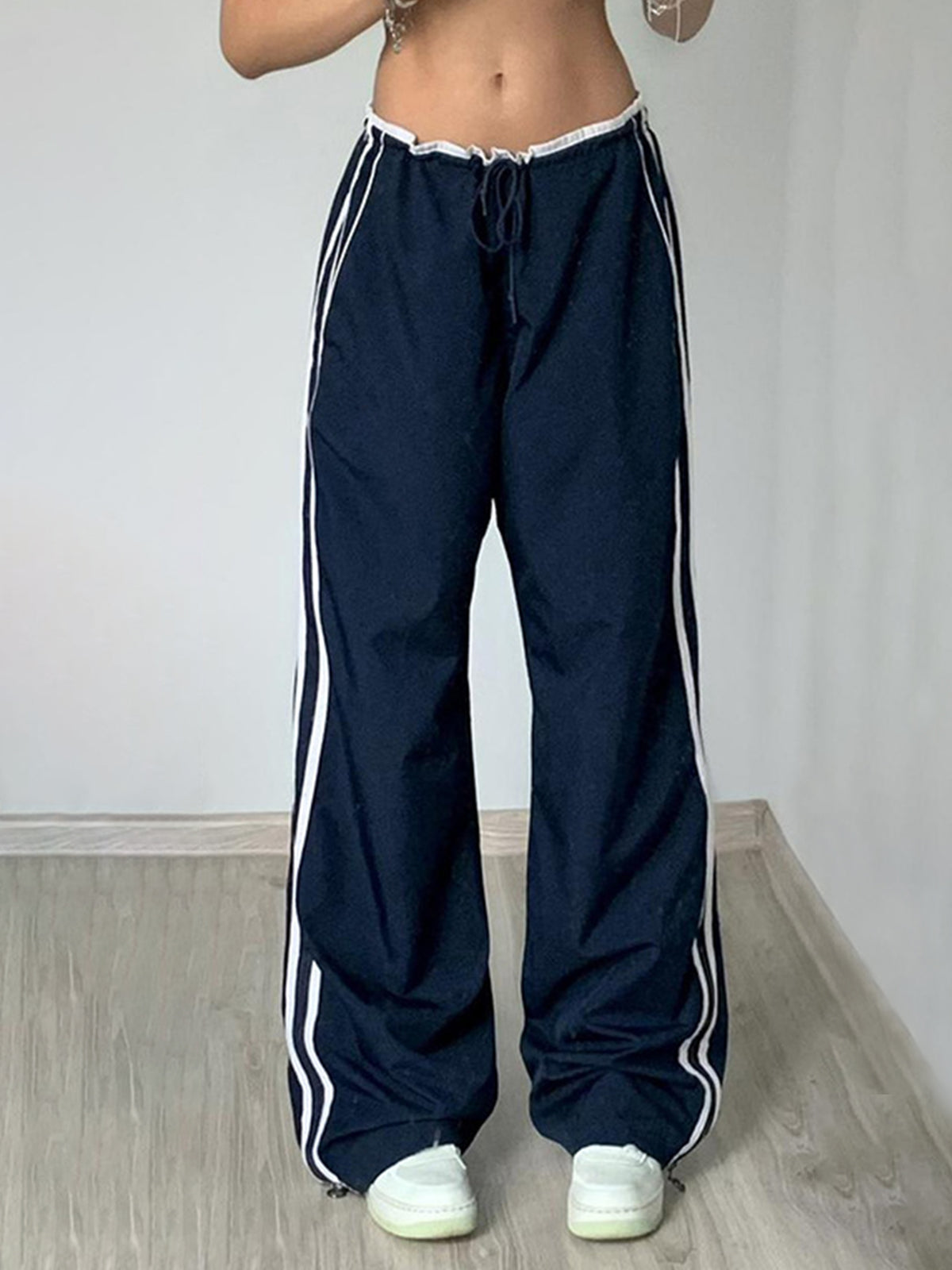 Contrast Binding Zipper Long Pants