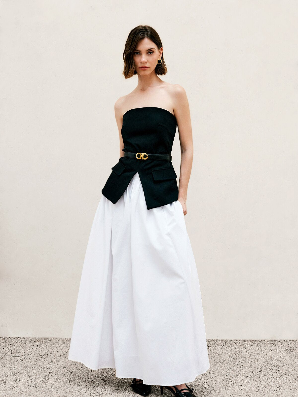 Pleated Plain Maxi Skirt