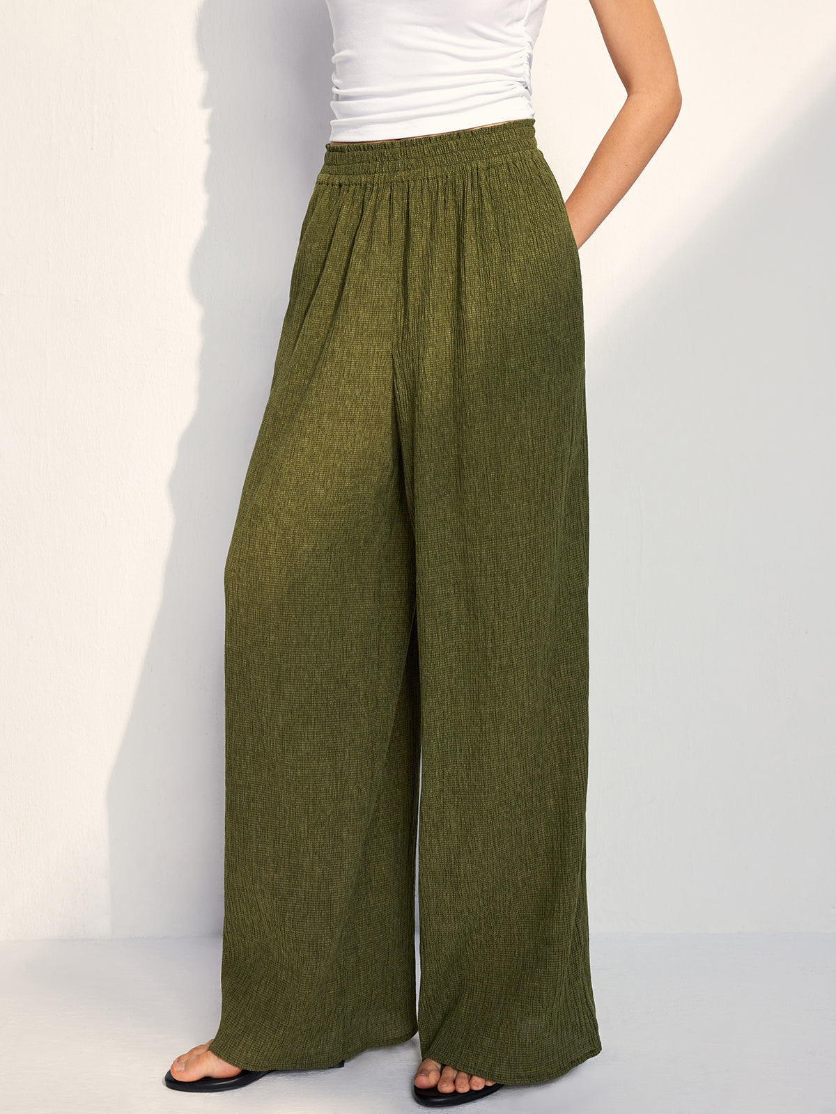 Textured Wide Leg Pants