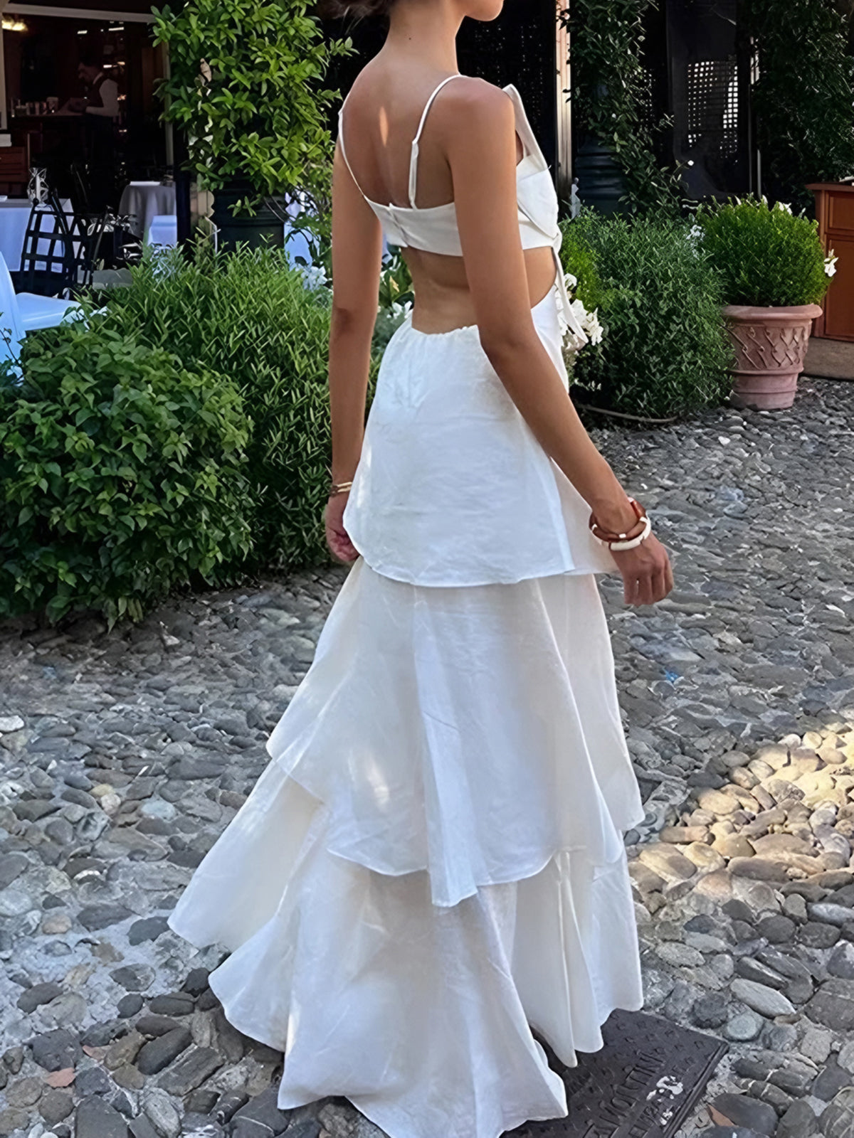 Cutout Flower Backless Long Dress