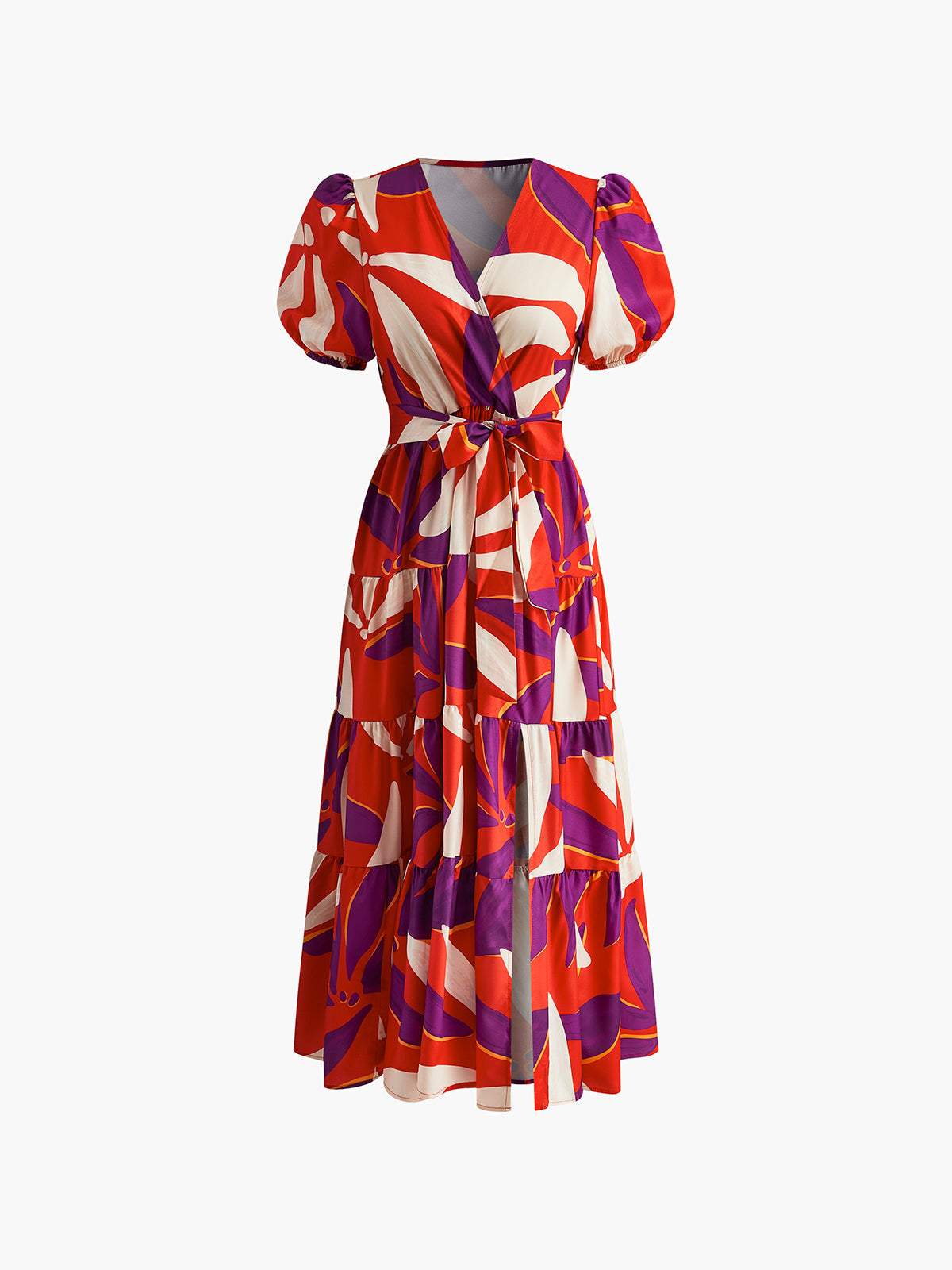 Printed Split V-Neck Midi Dress