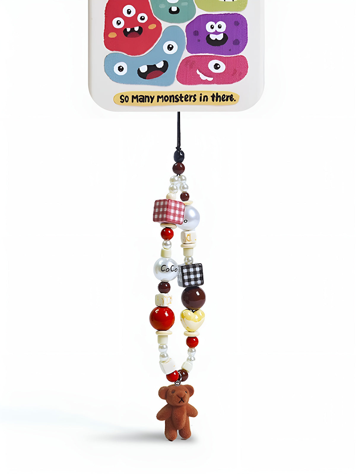 Flocked Bear Doll Bead Phone Lanyard