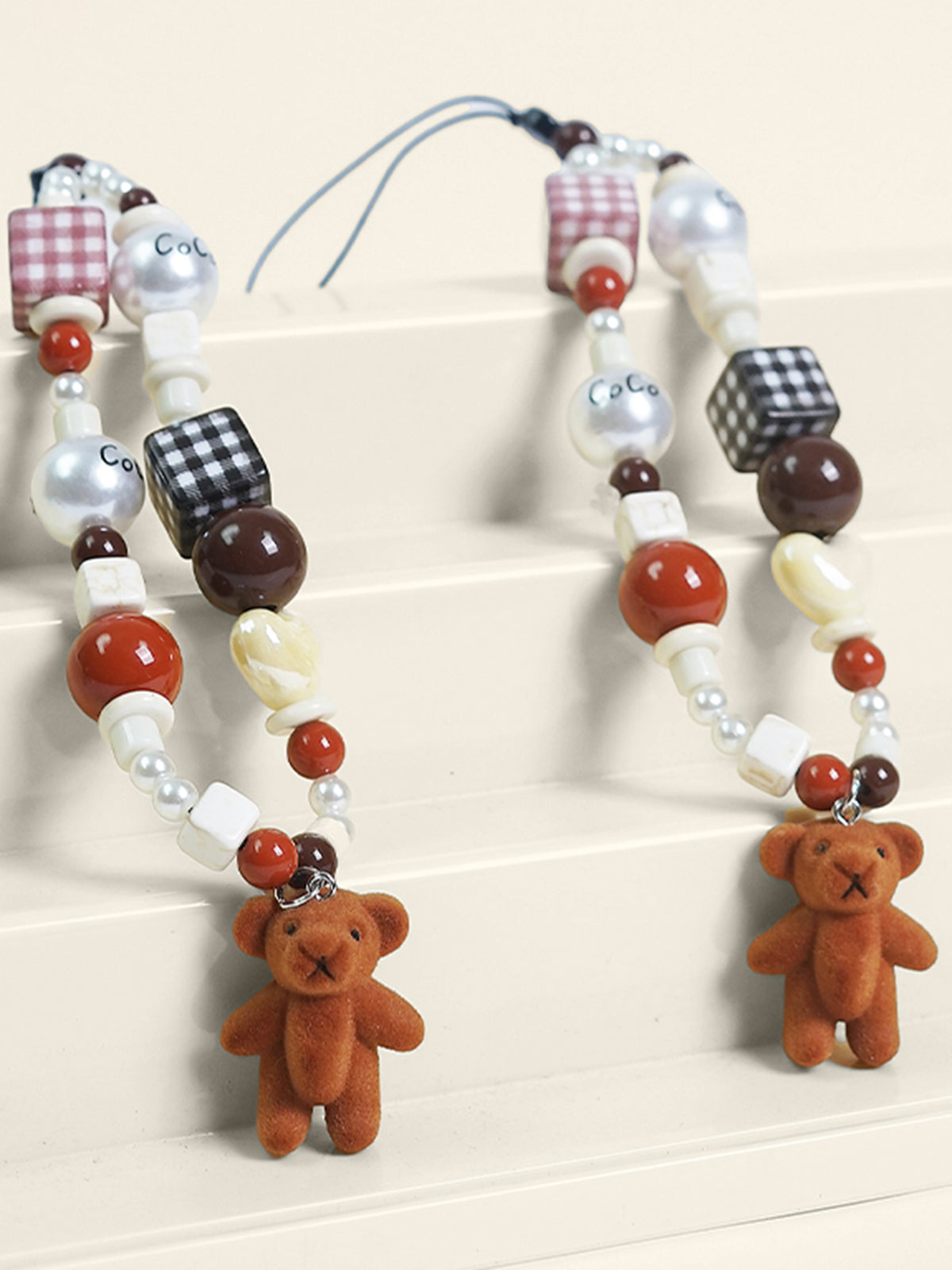 Flocked Bear Doll Bead Phone Lanyard