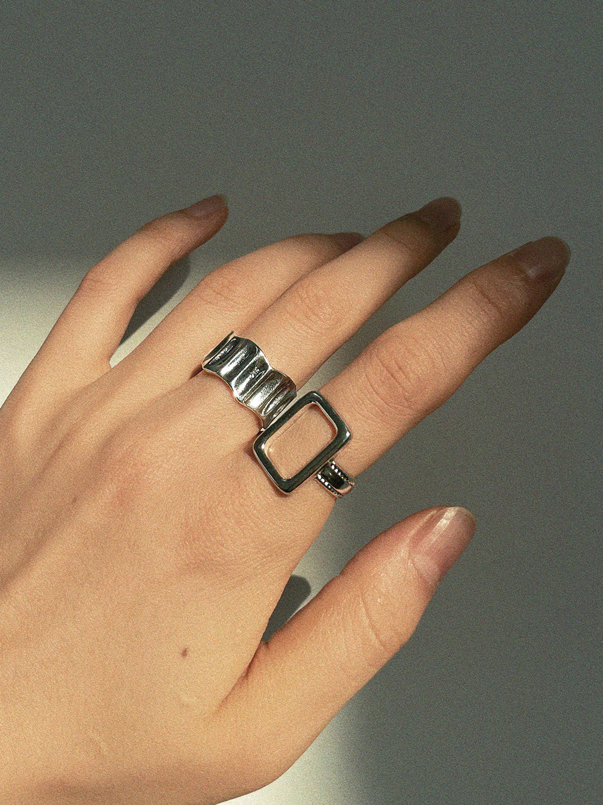 2pcs Geometric Silver Ribbed Ring