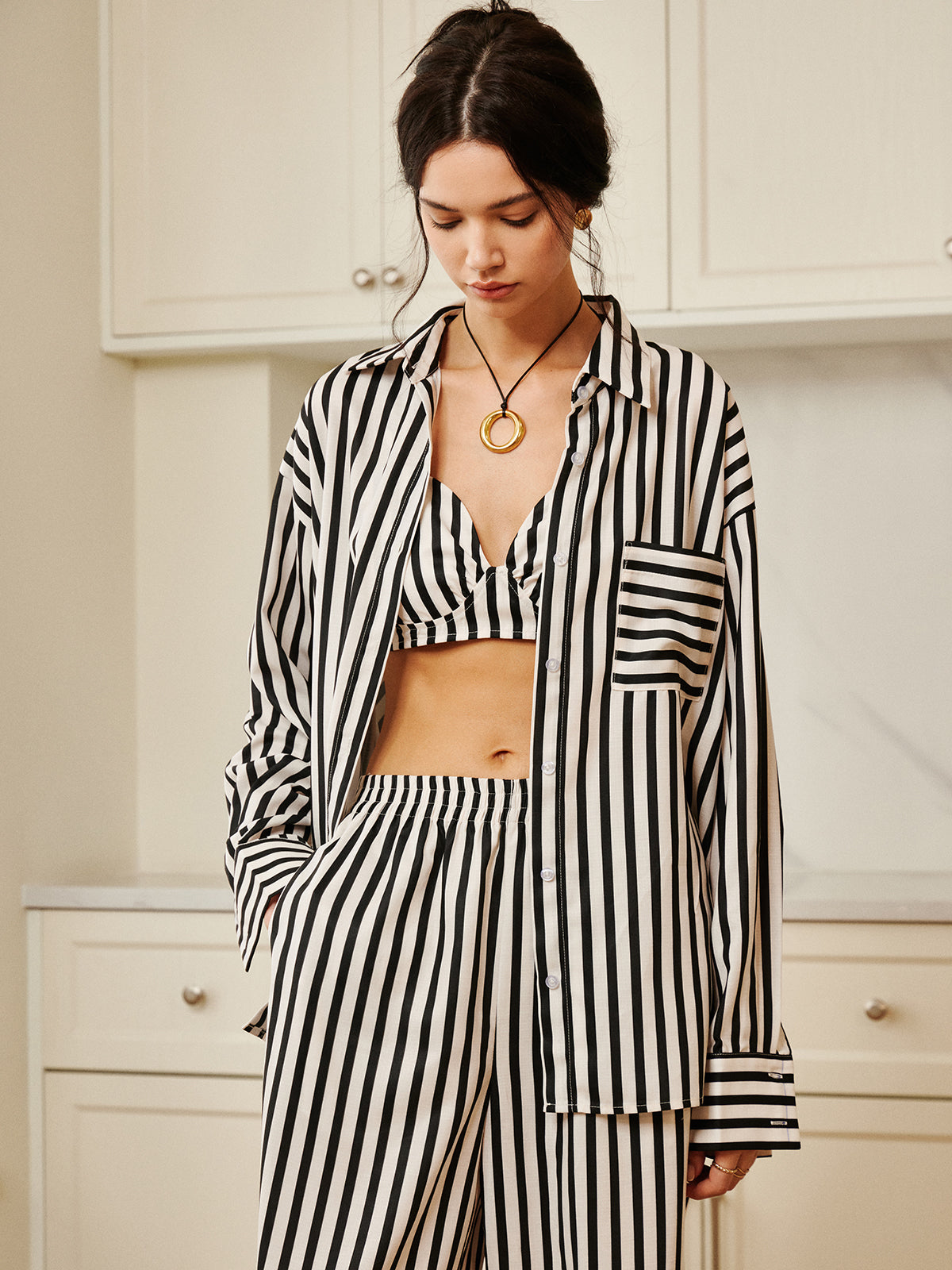 Pinstripe Pocket Three Piece Pants Set