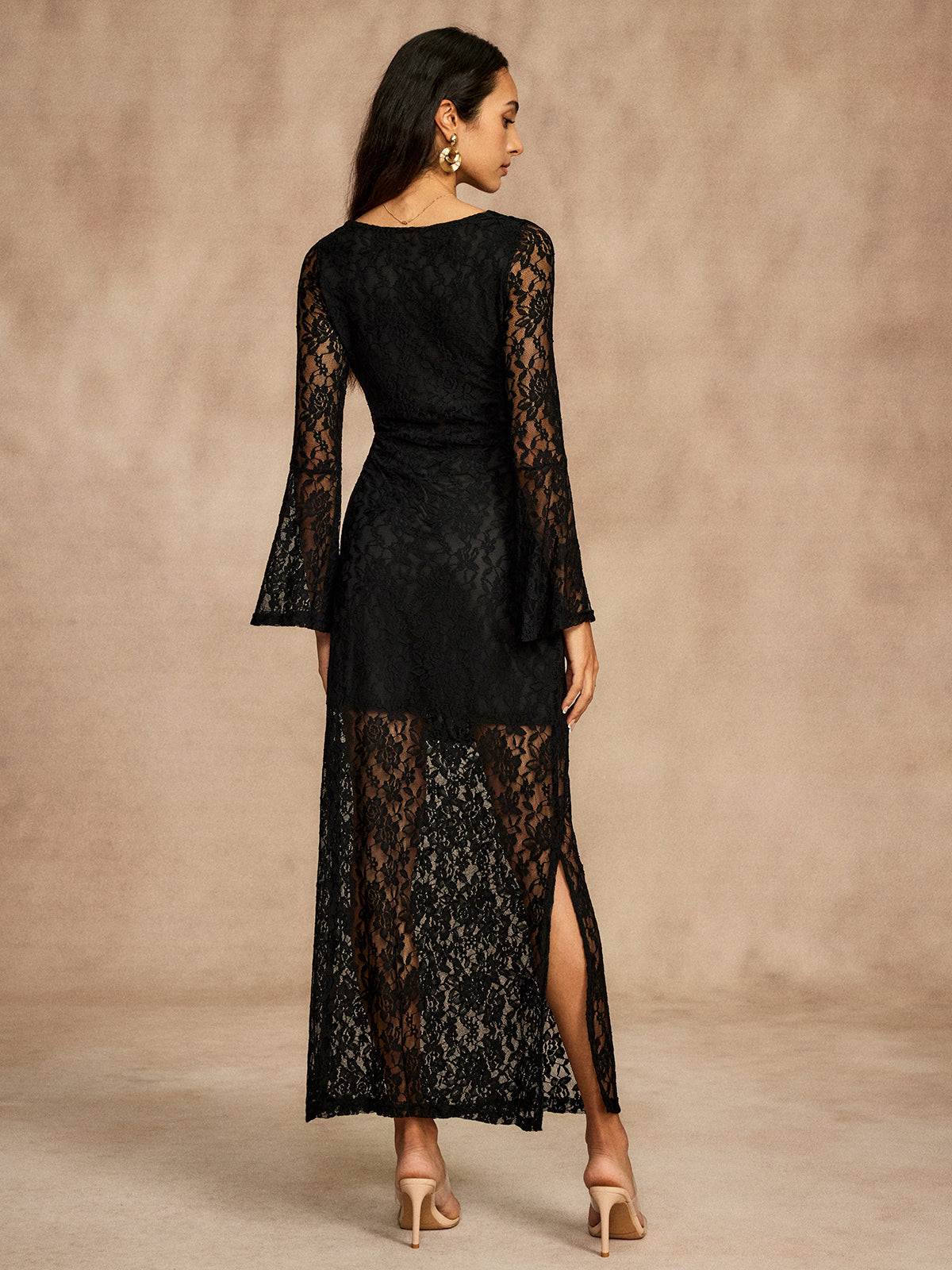 Lace Bell Sleeve Lined Dress