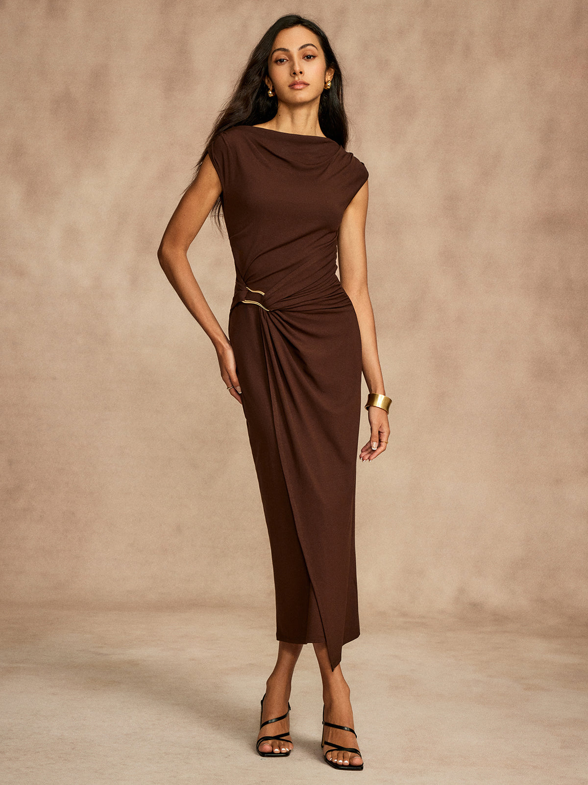 Pure Cotton Cap Sleeve Draped Dress