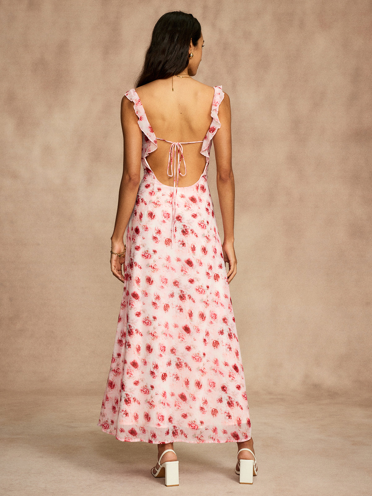 Printed Backless Tie Flowy Dress