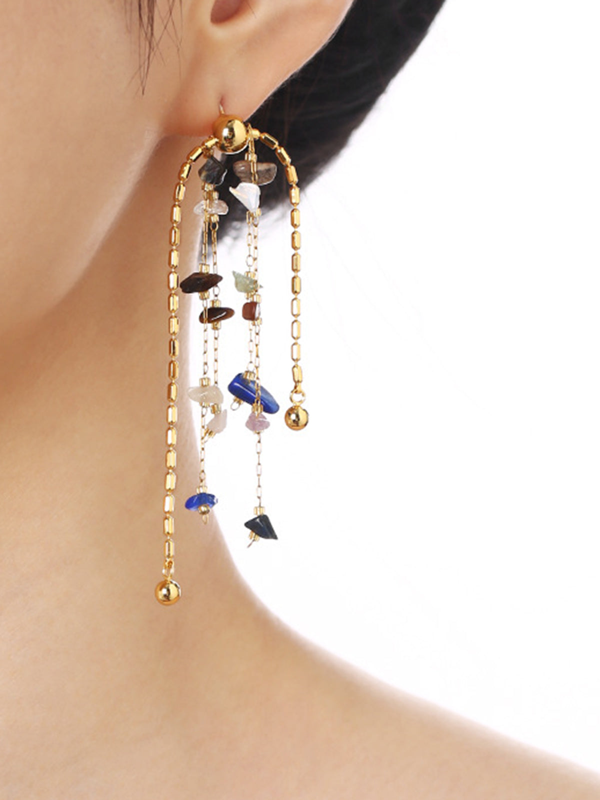 Colorful Natural Stone Tassel Earrings