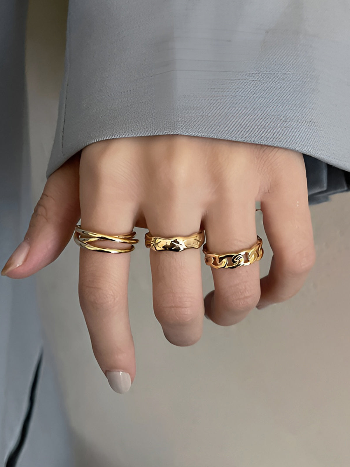 3pcs Golden Tunnel Twisted Hoop Ring