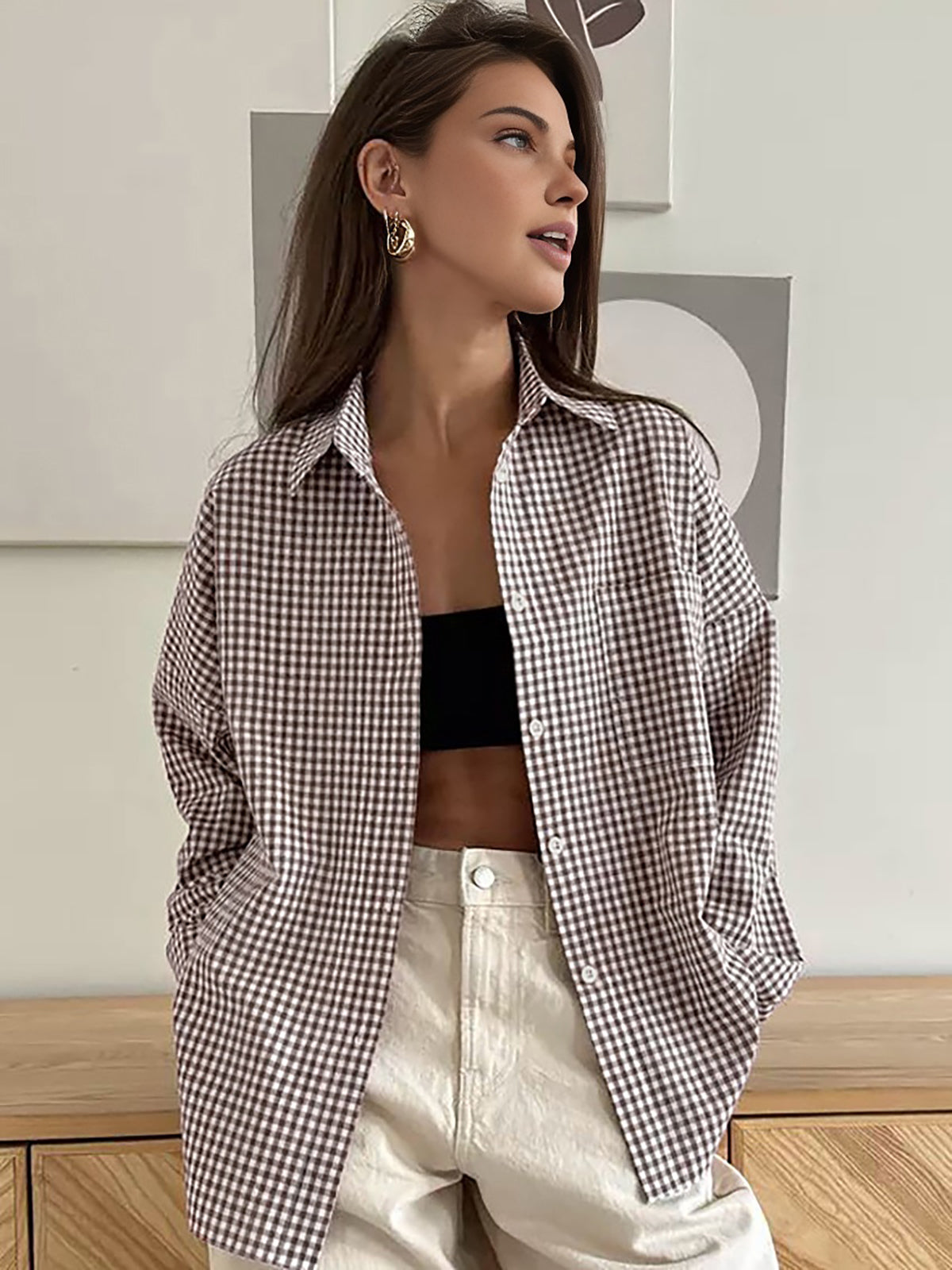 Cotton Plaid Lapel Versatile Shirt