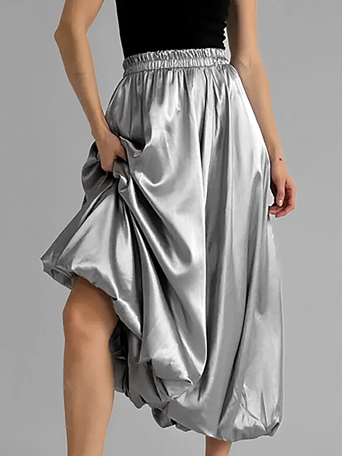 Lacquered Pleated Bud Waist Skirt