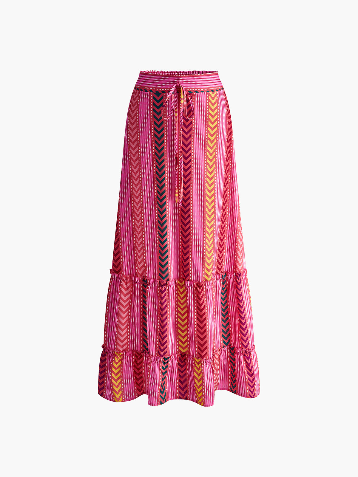 Boho Printed Drawstring Ruffle Skirt