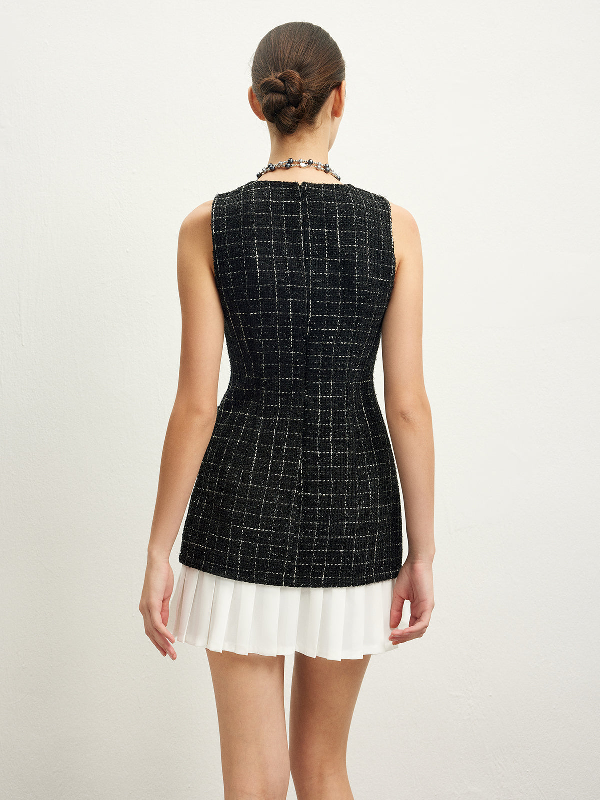 Checkered Tweed Panel Tank Dress