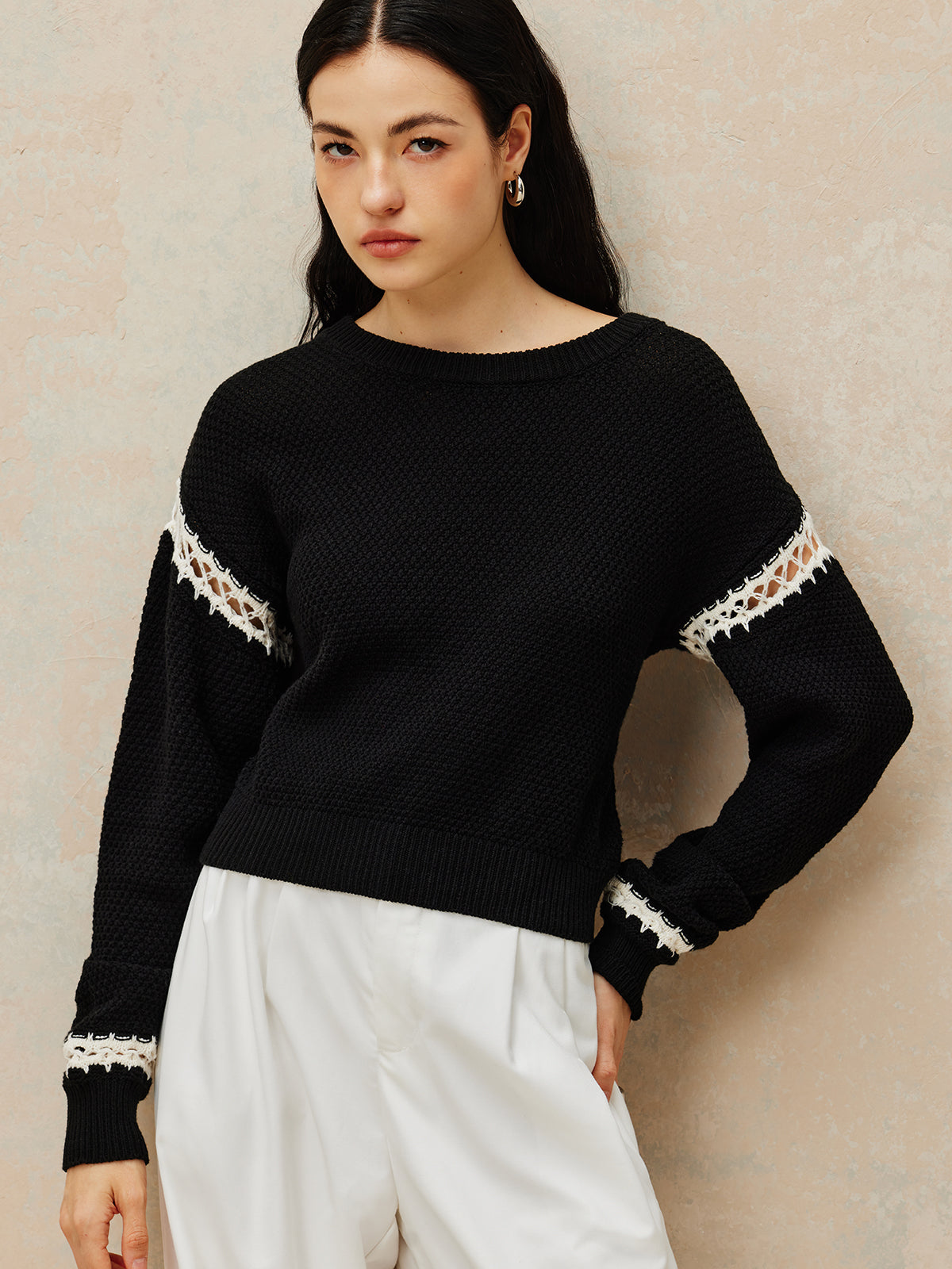 Patchwork Design Pullover Sweater