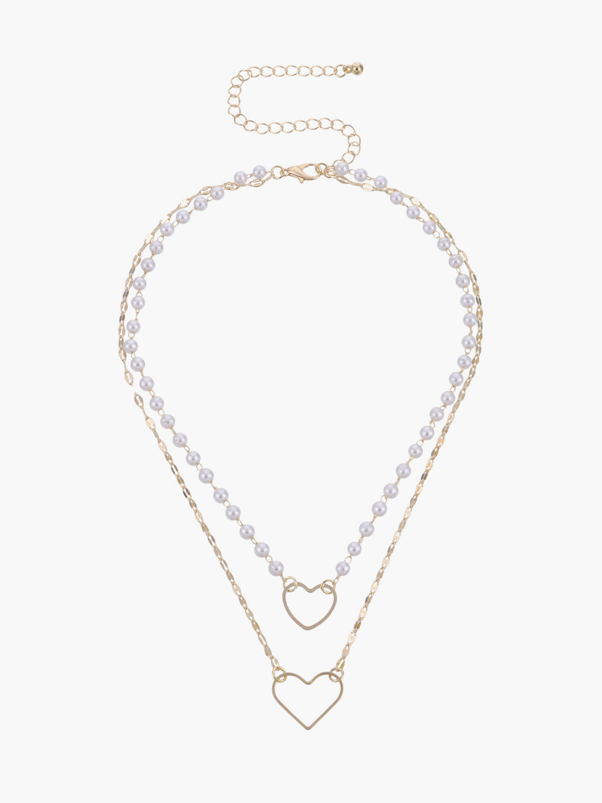 Double Layer Pearl Heart Pendant Necklace