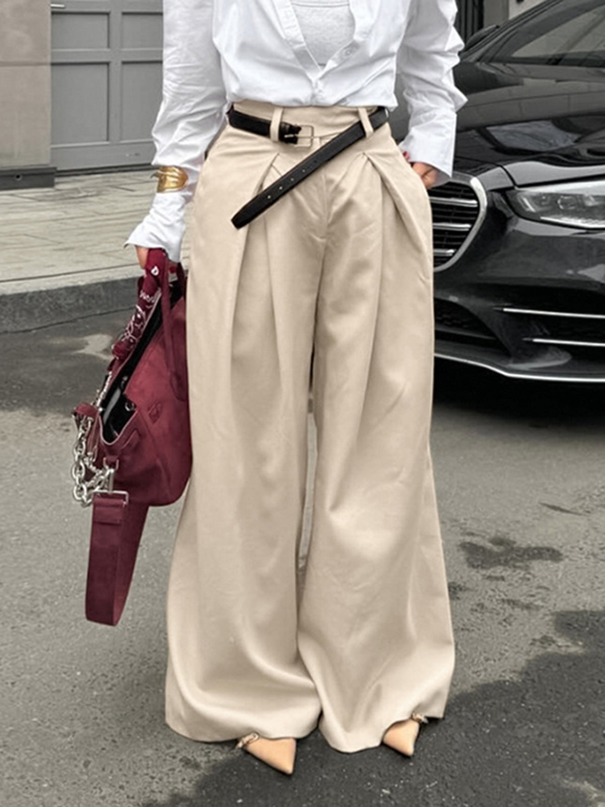 Pleated Draped Baggy Pants Without Belt