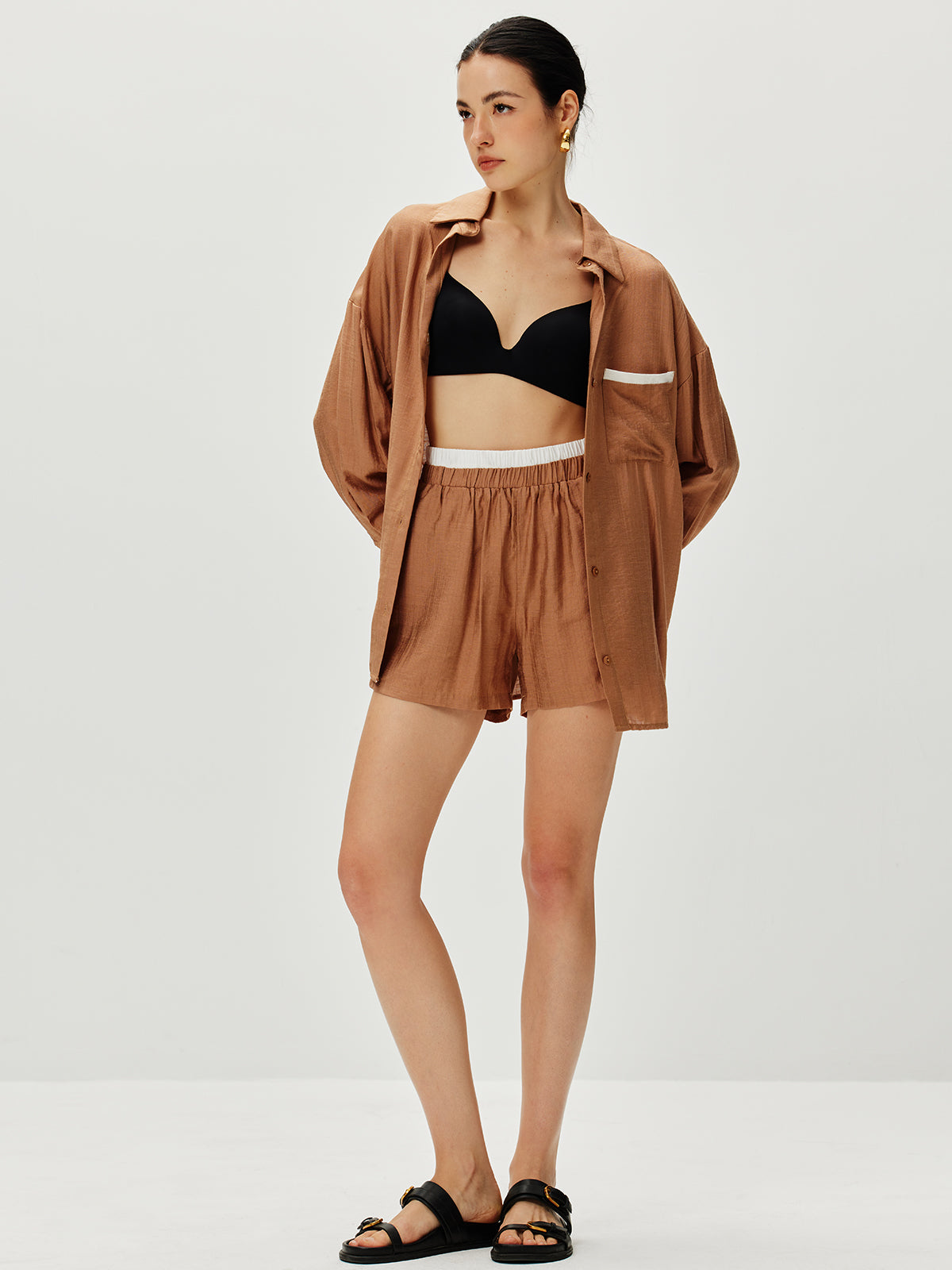 Contrast Binding Loose Shorts Set