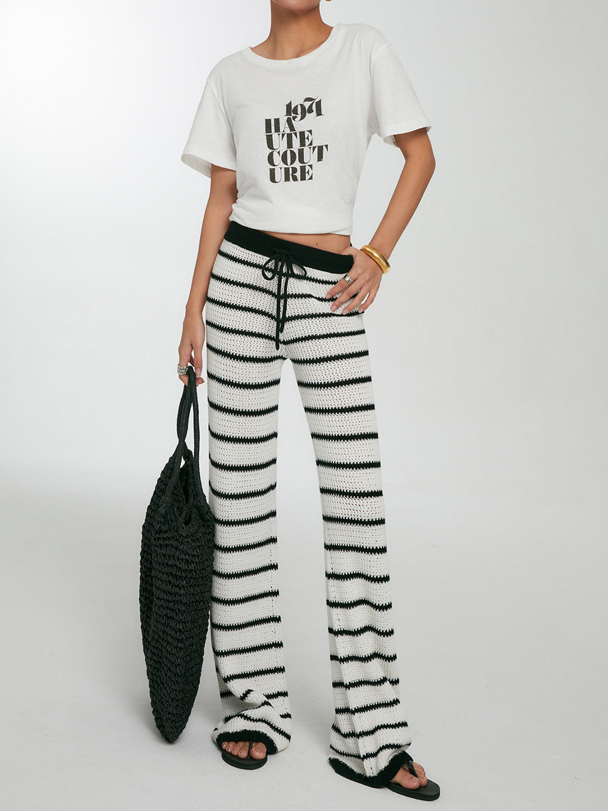 Striped Drawstring Knit Pants