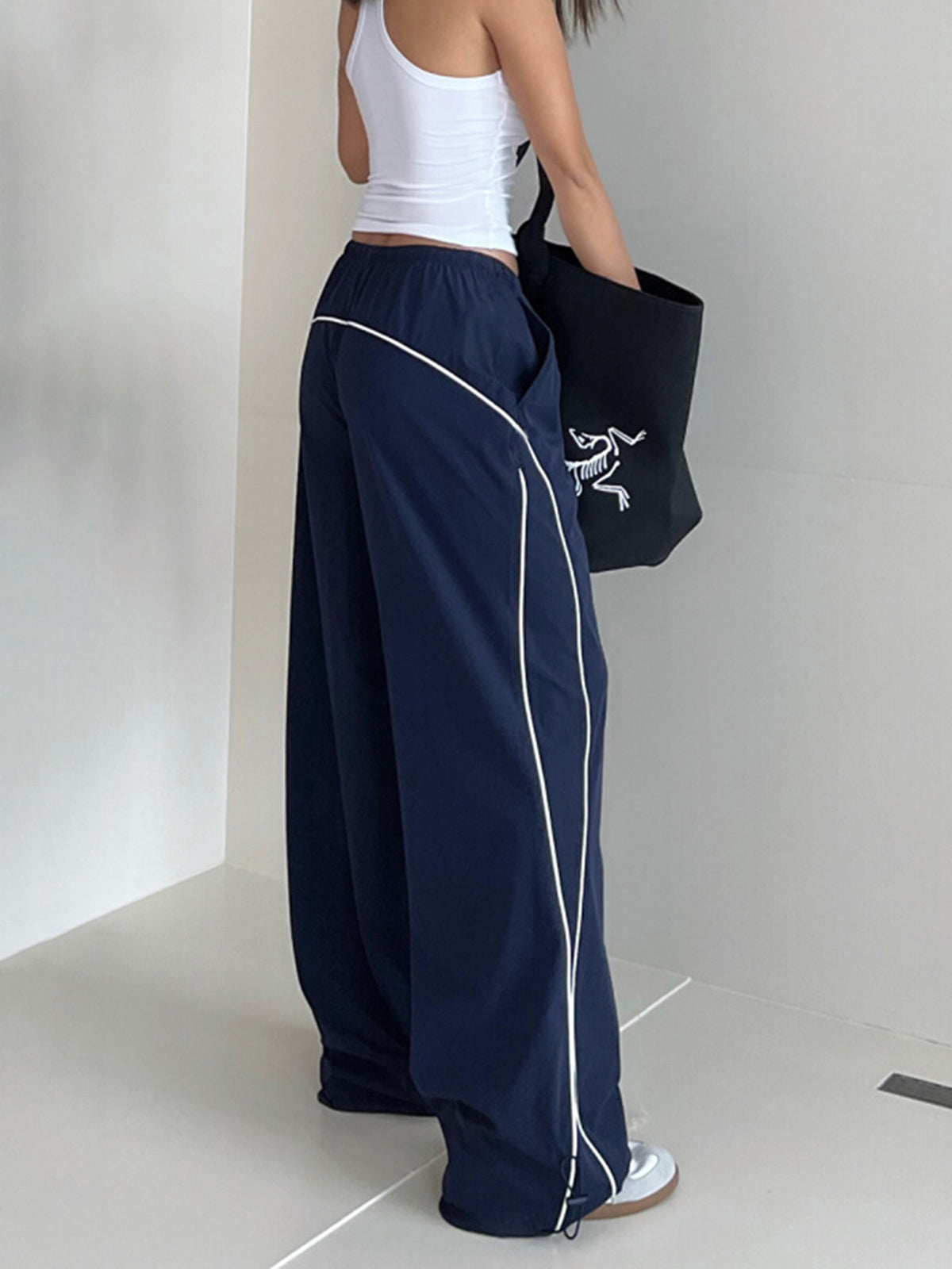 Contrast Piping Drawstring Pants