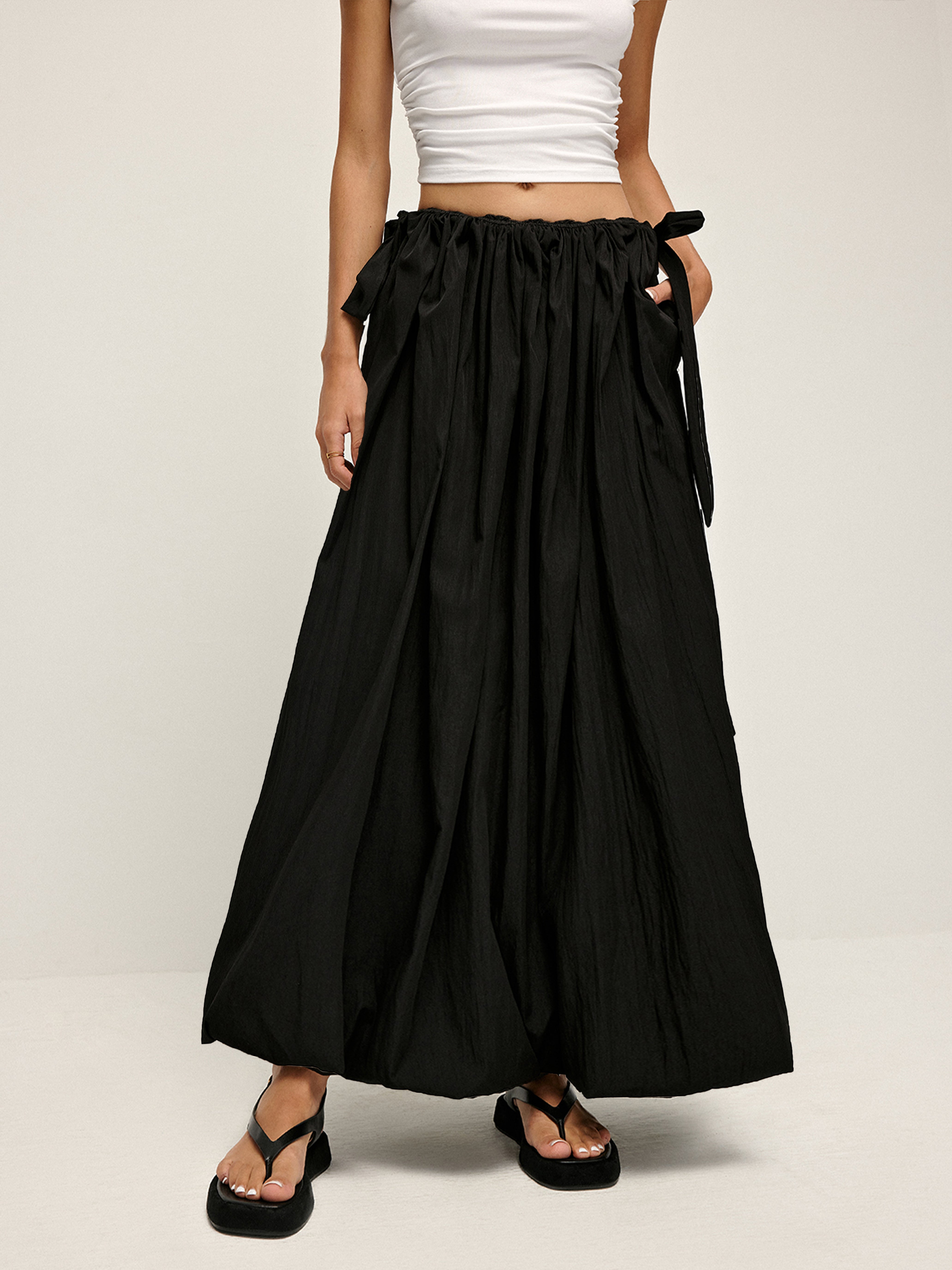 Drawstring Pleated Umbrella-Shaped Skirt