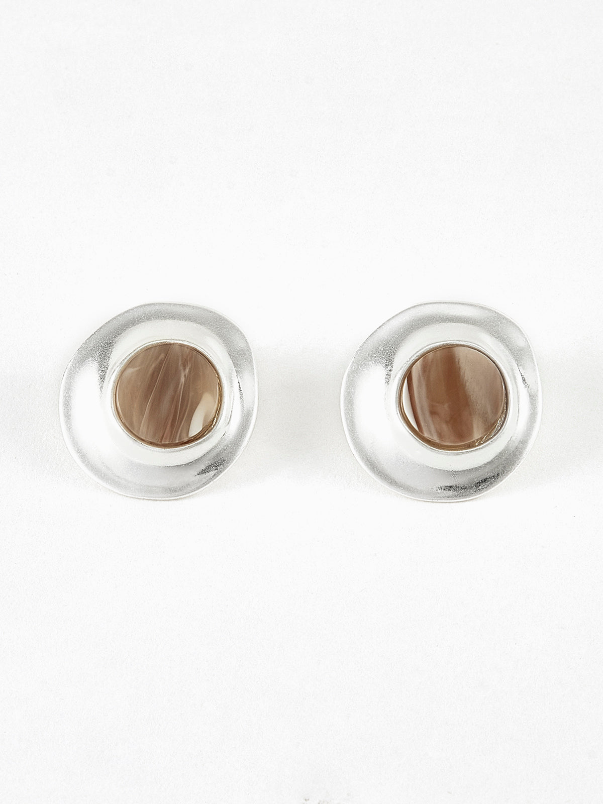 Wood Grain Silver Stud Earrings