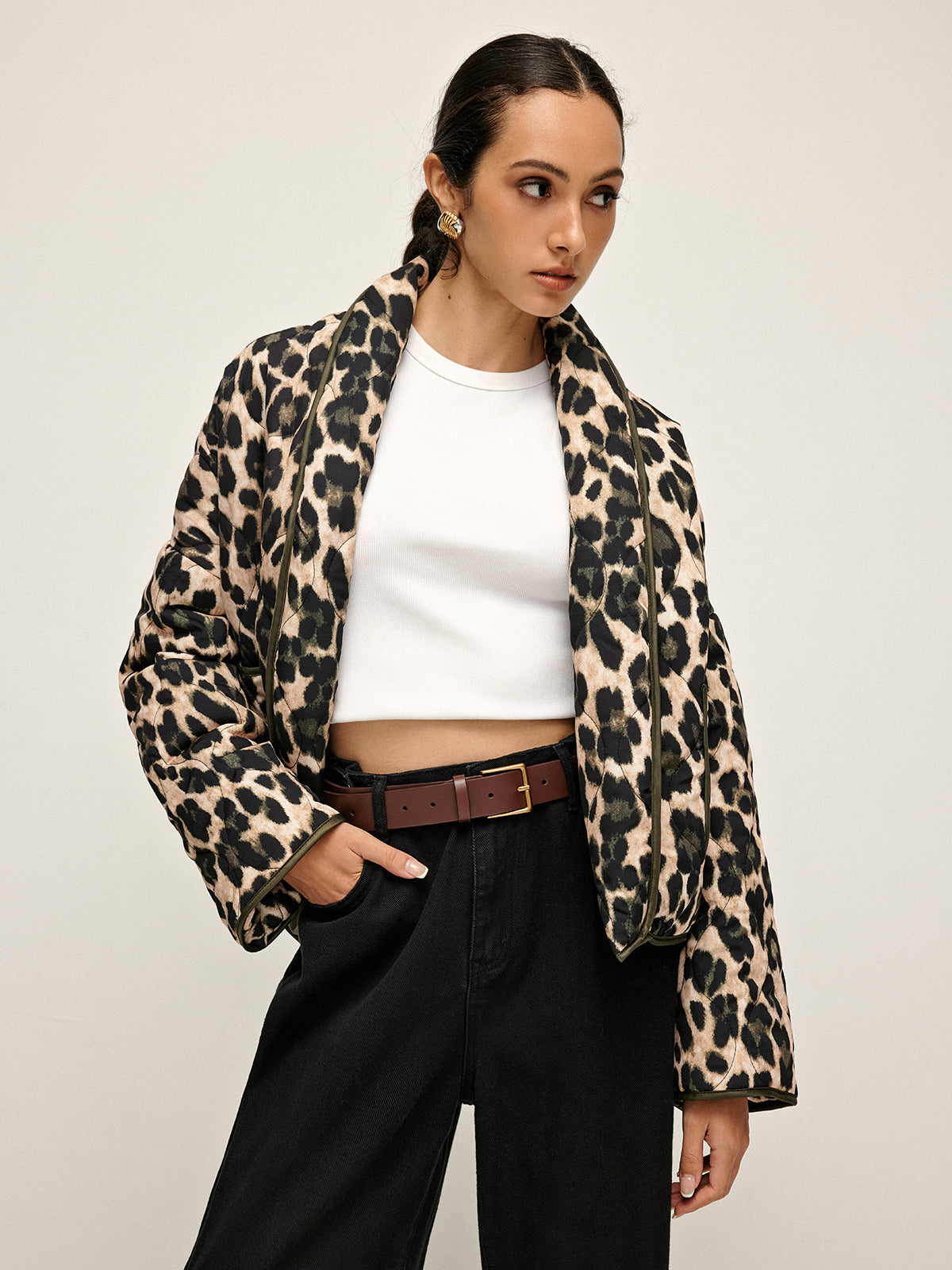 Leopard Printed Lapel Winter Coat