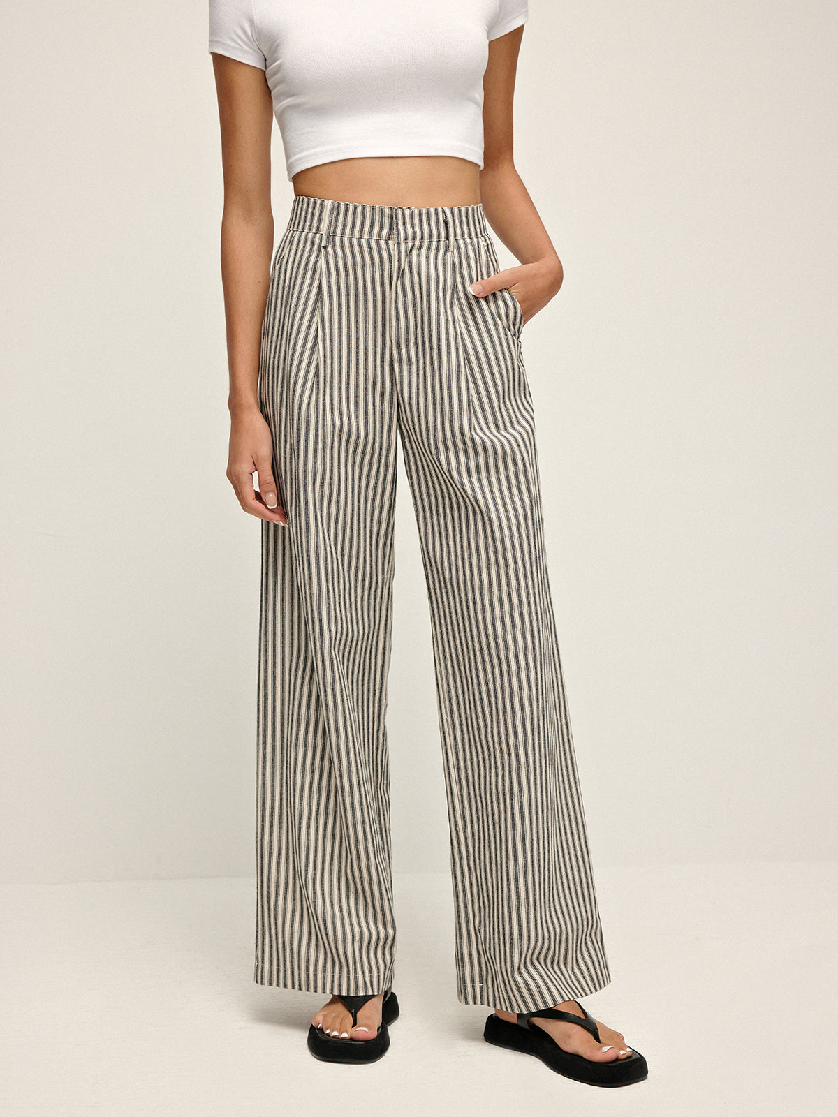 Pinstripe High-Waist Long Pants