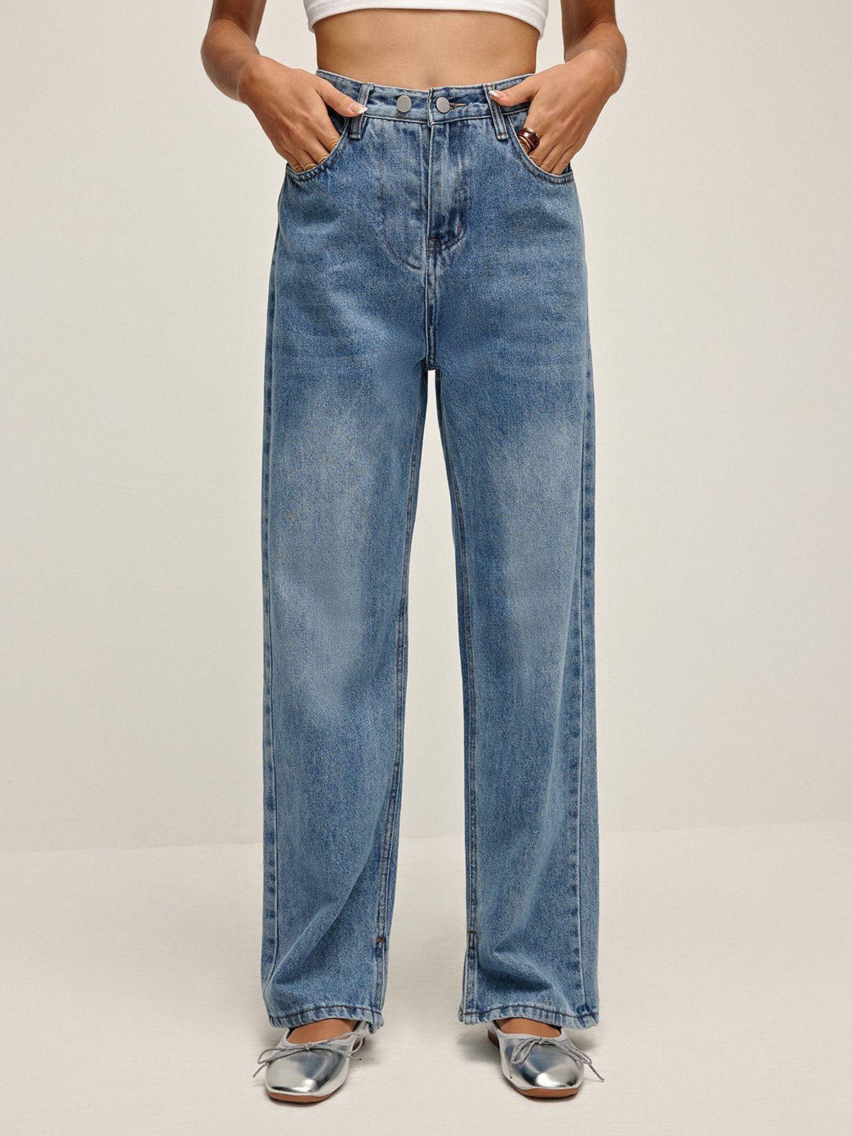 High-Waist Denim Long Jeans