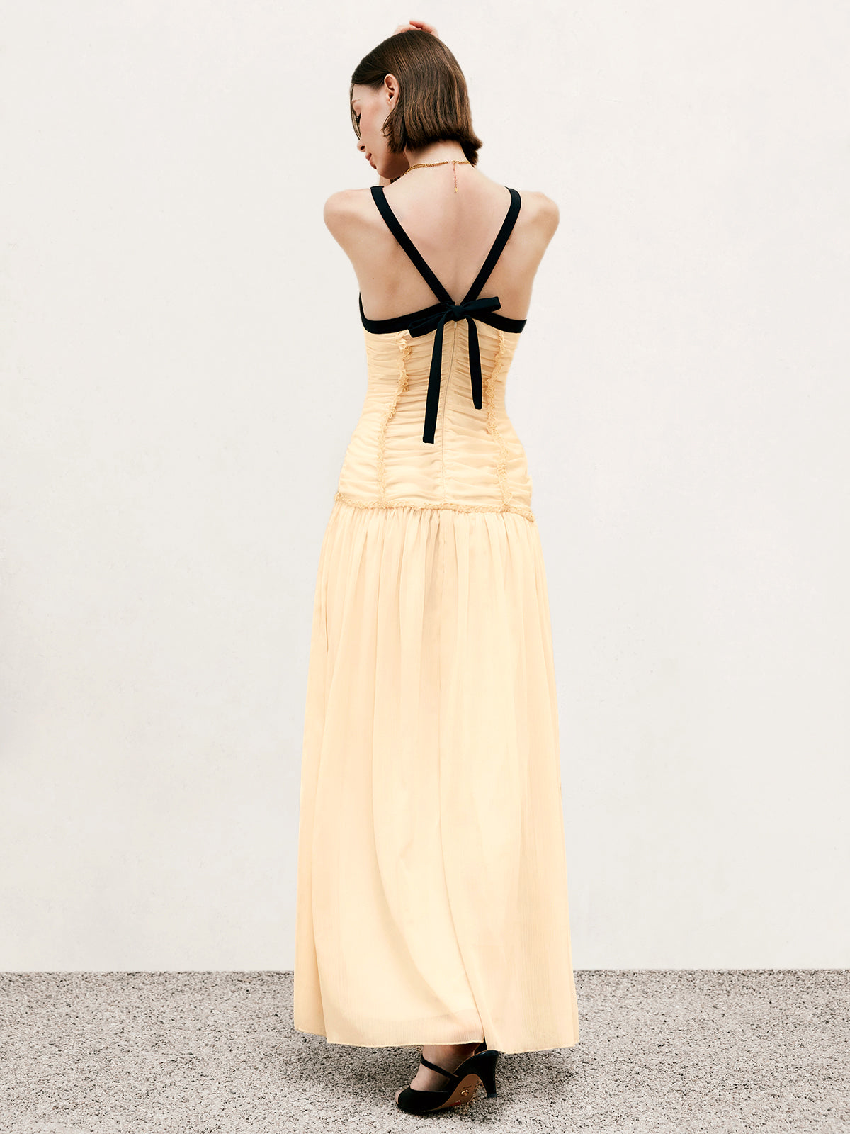 Contrast Binding Pleated Long Dress