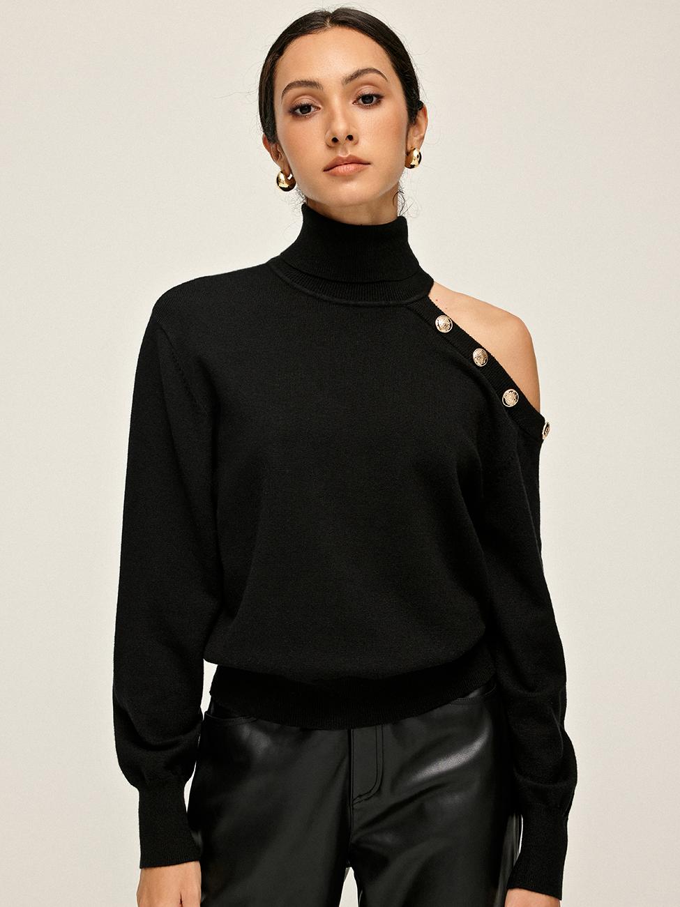 Turtleneck Asymmetrical One Shoulder Sweater