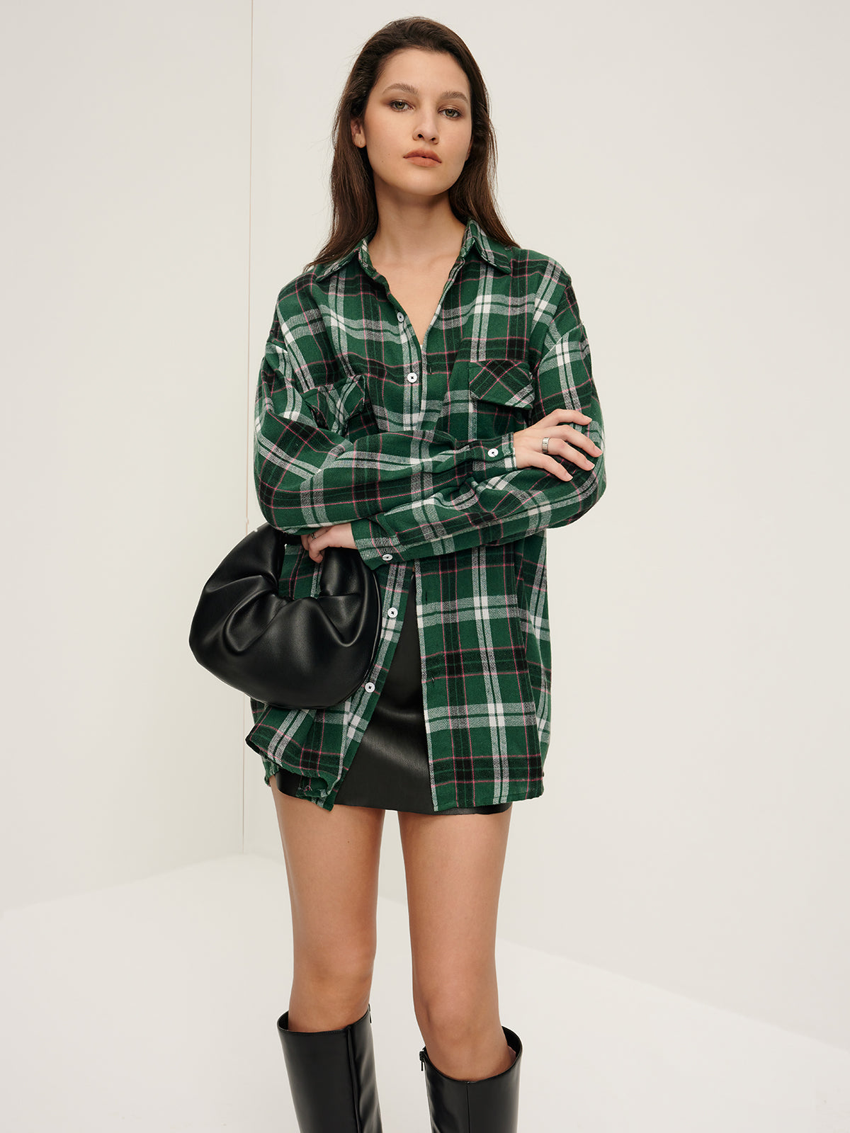 Retro Plaid Lapel Pockets Shirt